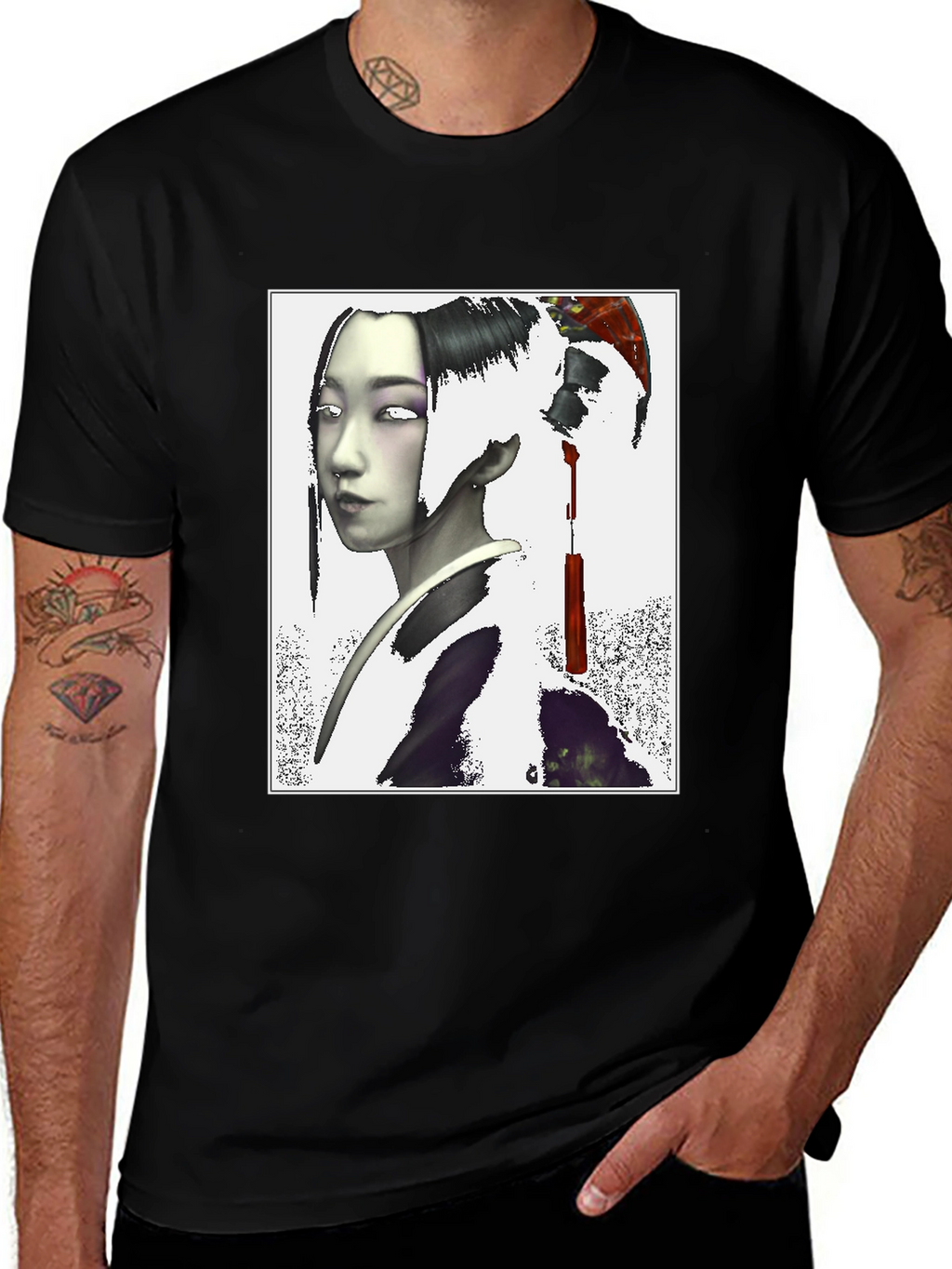 Geisha Graphic Print Black T-Shirt