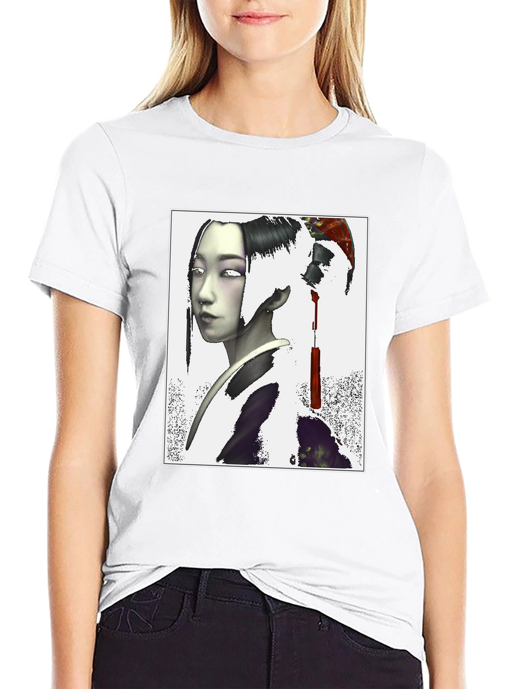 Geisha Graphic Print Black T-Shirt