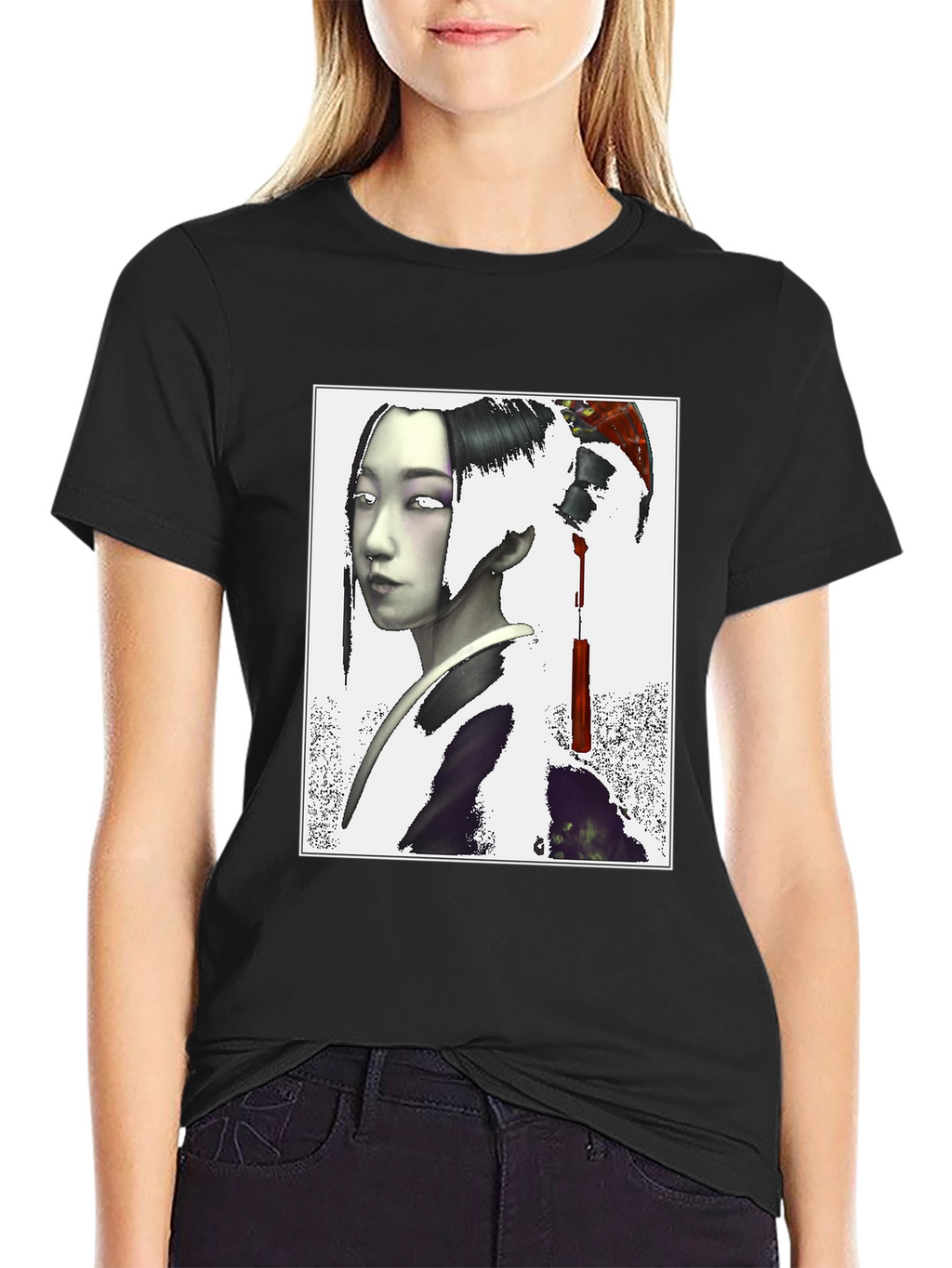 Geisha Graphic Print Black T-Shirt