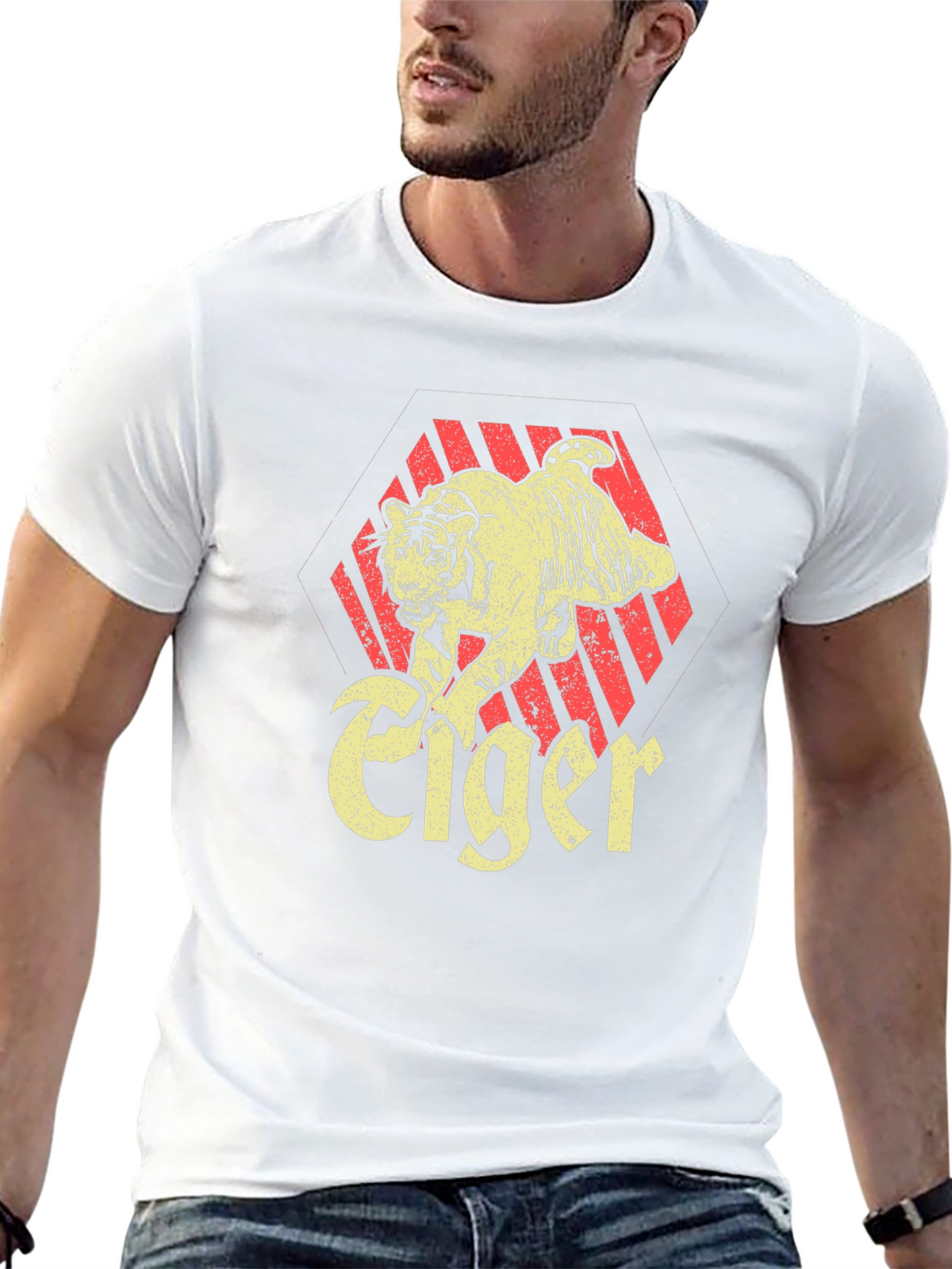 Retro Tiger Graphic Tee - Vintage Style Mens T-Shirt