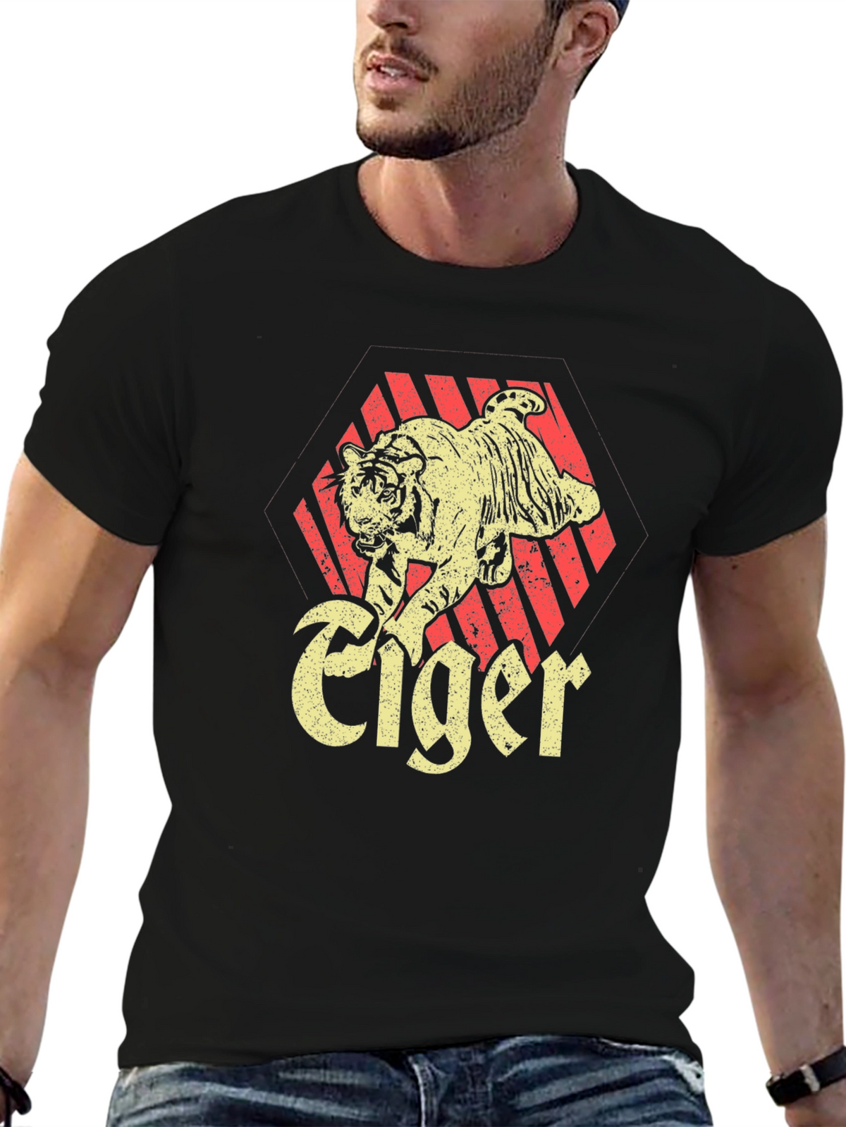 Retro Tiger Graphic Tee - Vintage Style Mens T-Shirt