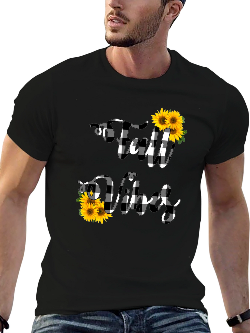 Fall Vibes Buffalo Plaid Sunflower Graphic Tee