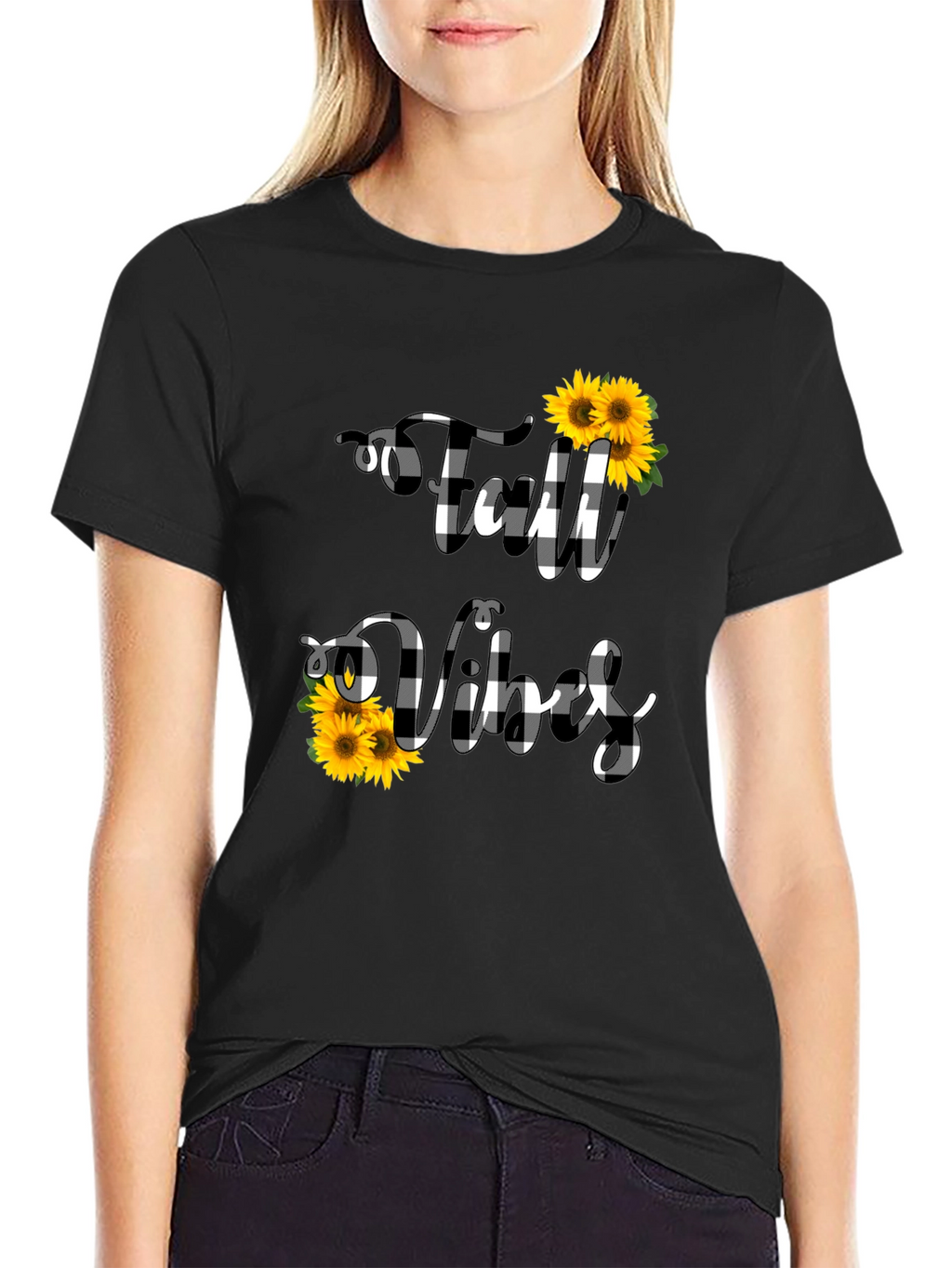 Fall Vibes Buffalo Plaid Sunflower Graphic Tee