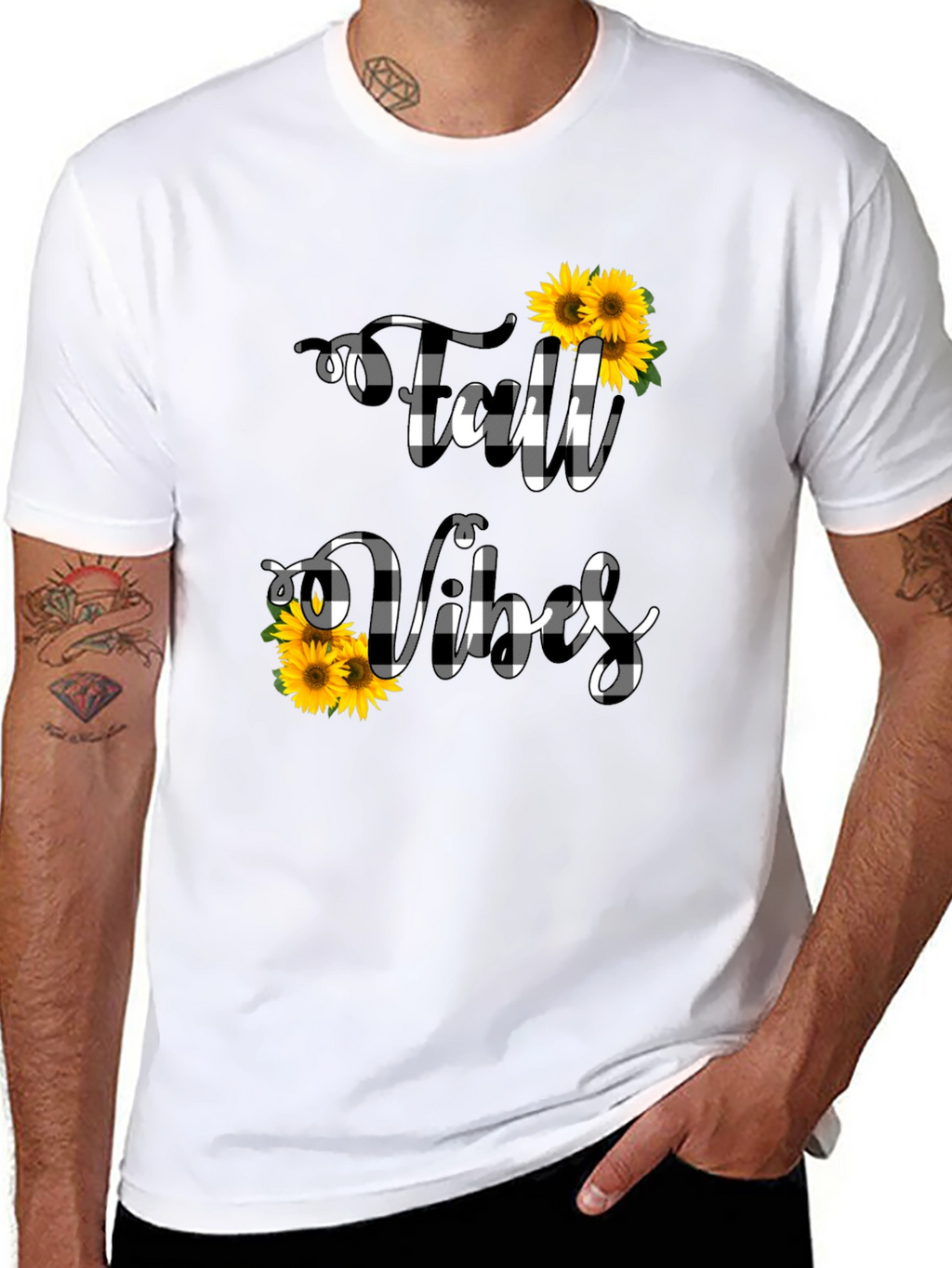 Fall Vibes Buffalo Plaid Sunflower Graphic Tee