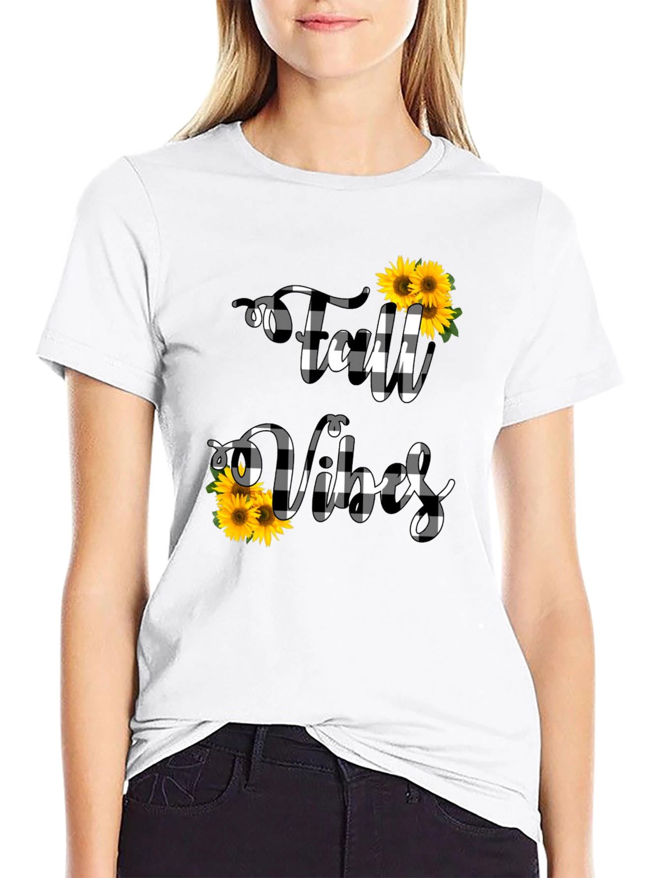 Fall Vibes Buffalo Plaid Sunflower Graphic Tee