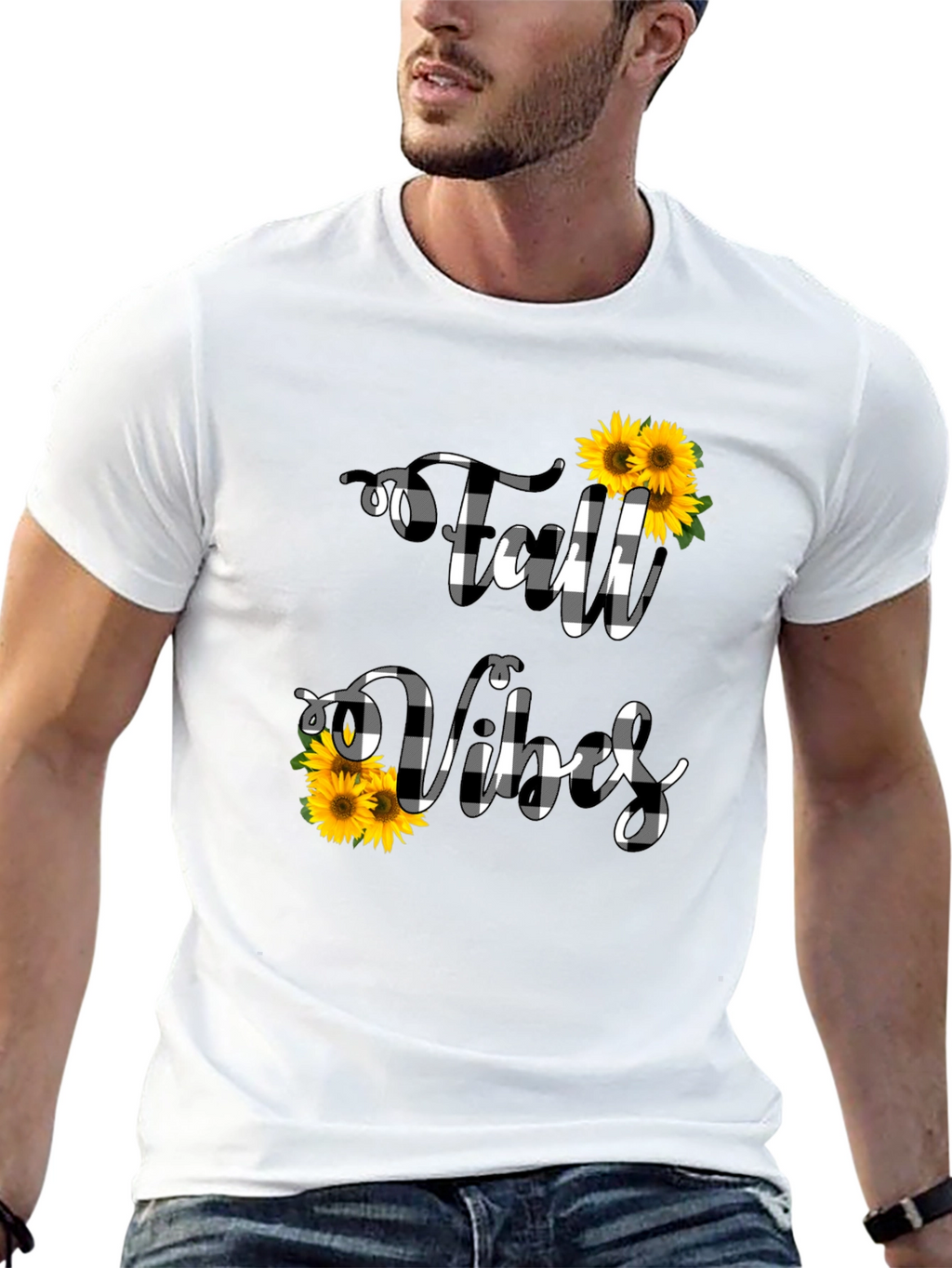 Fall Vibes Buffalo Plaid Sunflower Graphic Tee