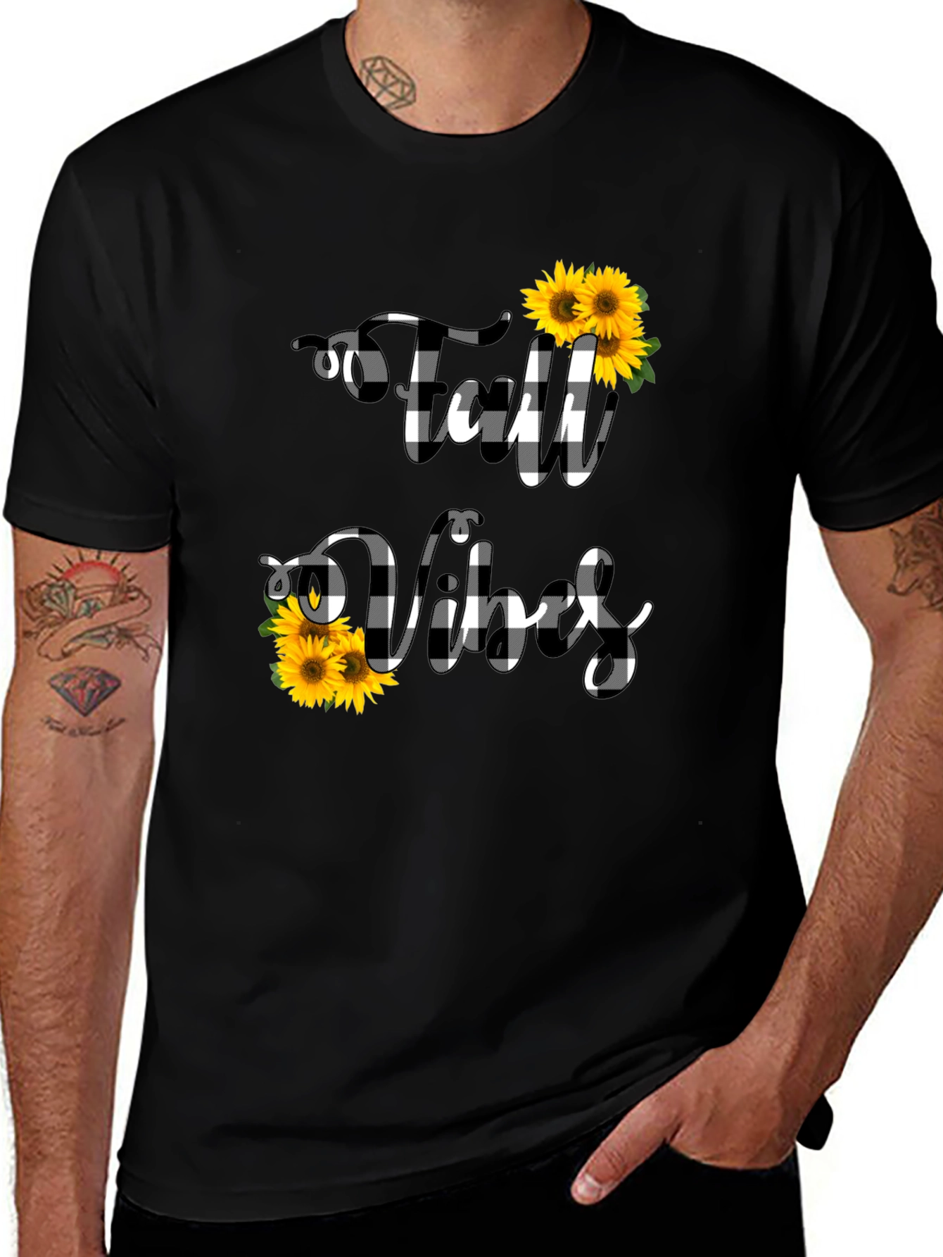 Fall Vibes Buffalo Plaid Sunflower Graphic Tee