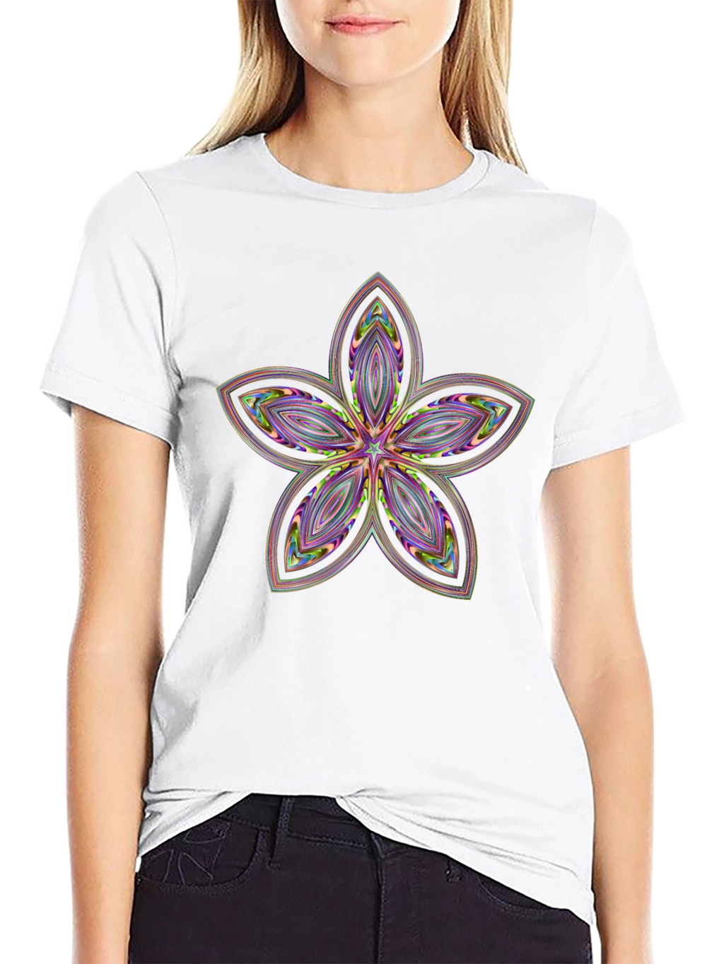 Abstract Flower Print Black T-Shirt