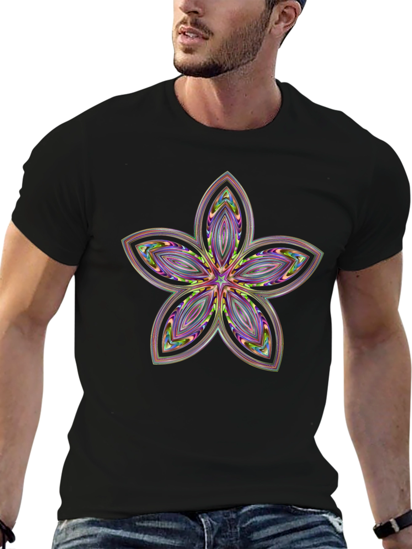 Abstract Flower Print Black T-Shirt