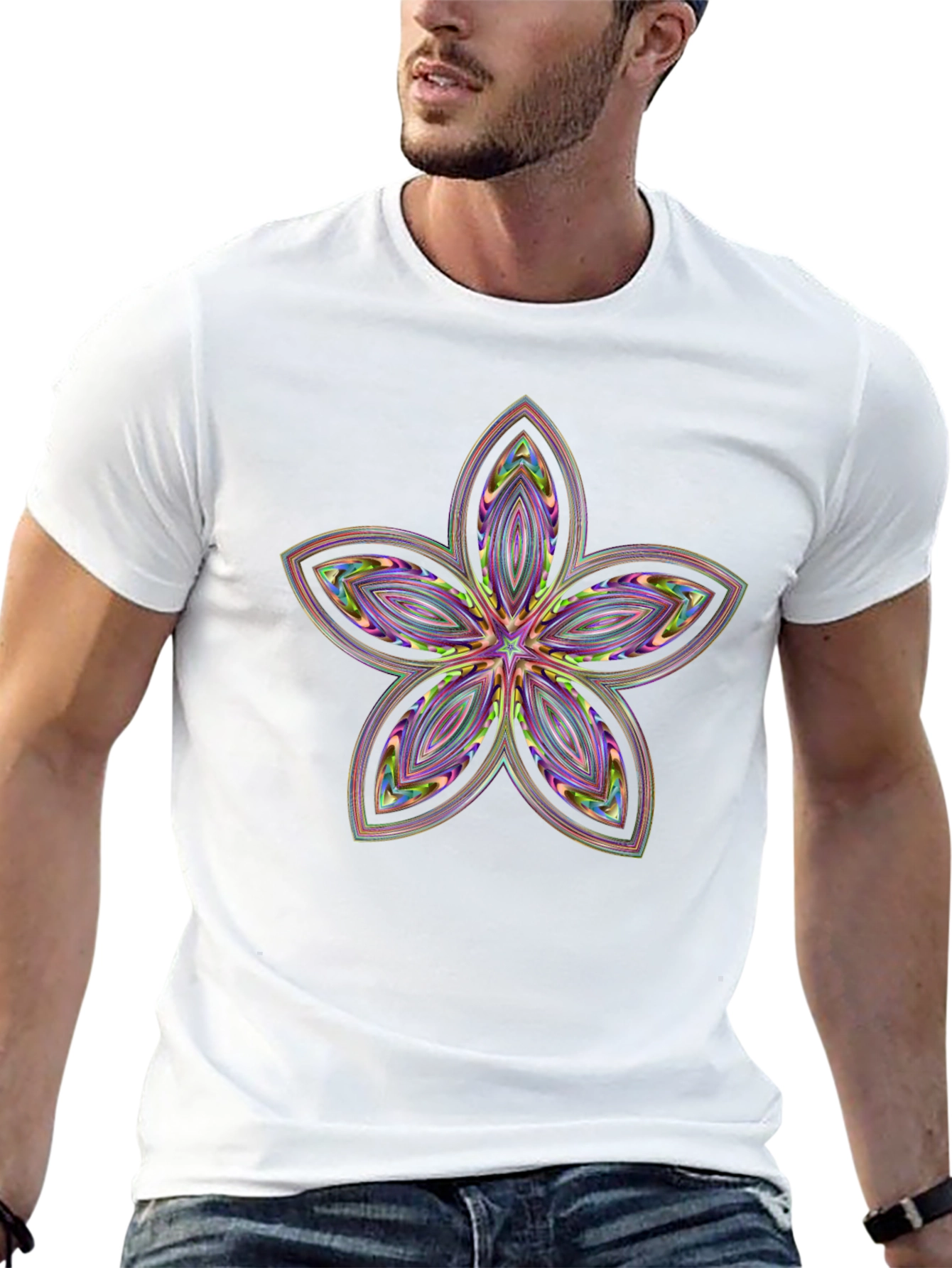 Abstract Flower Print Black T-Shirt