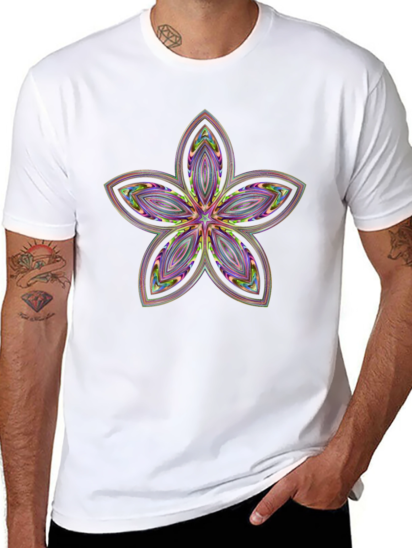 Abstract Flower Print Black T-Shirt