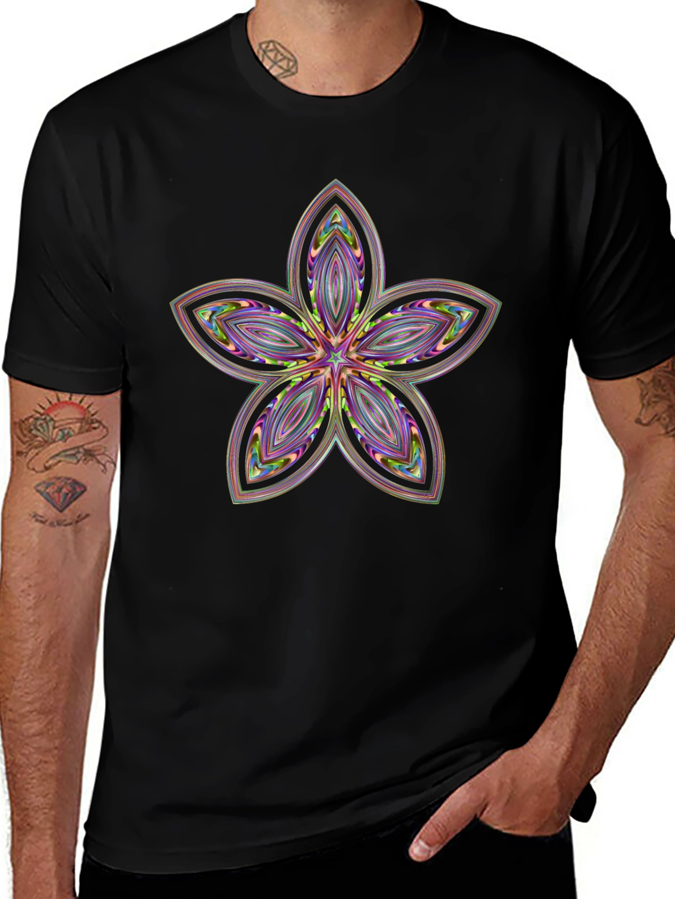 Abstract Flower Print Black T-Shirt