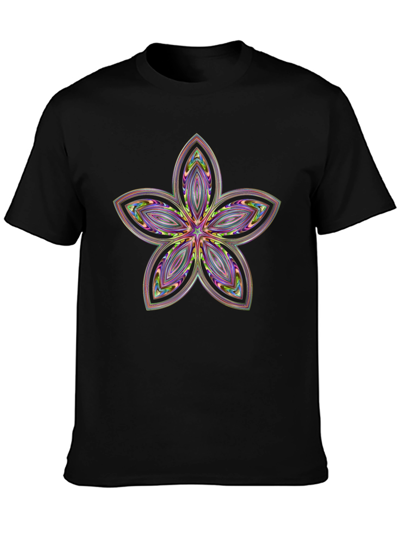 Abstract Flower Print Black T-Shirt