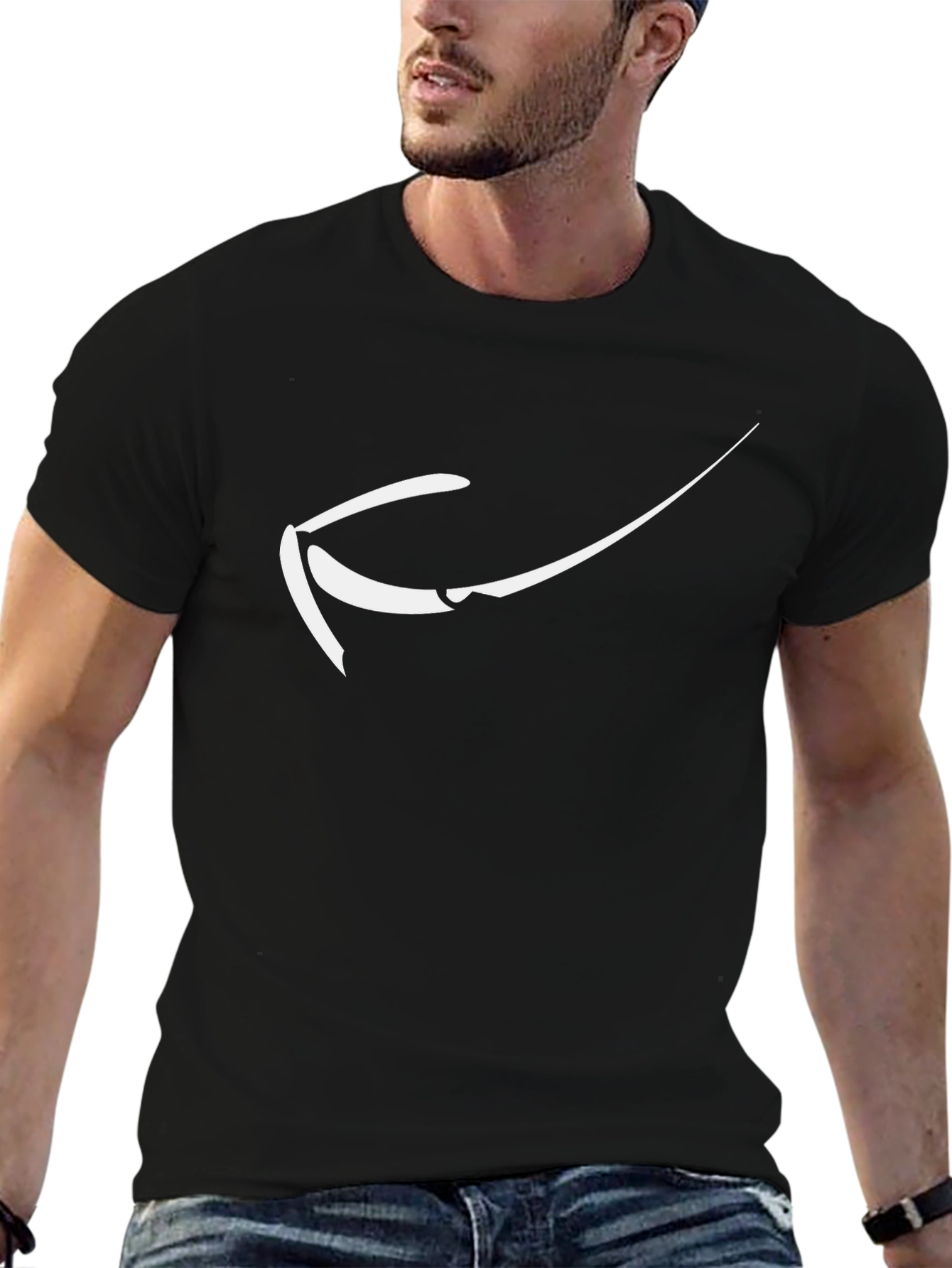 Modern Black T-Shirt with Abstract White Design