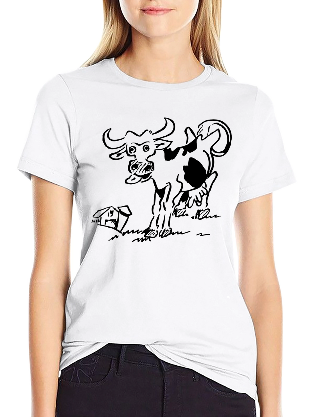 Cartoon Cow Graphic Tee - Farm Animal T-Shirt