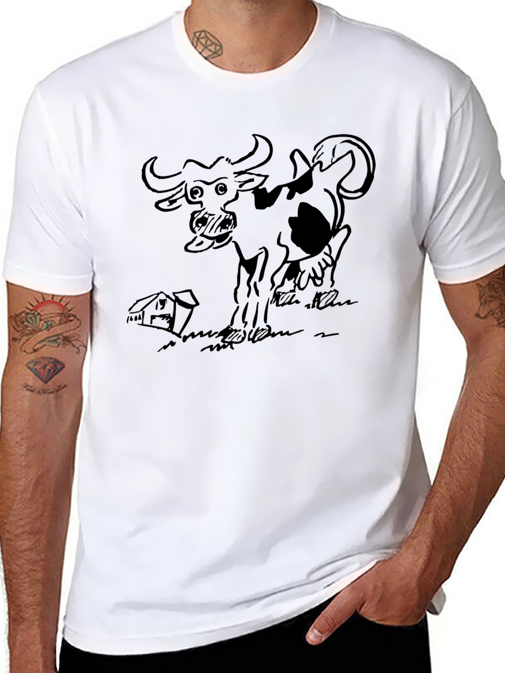 Cartoon Cow Graphic Tee - Farm Animal T-Shirt