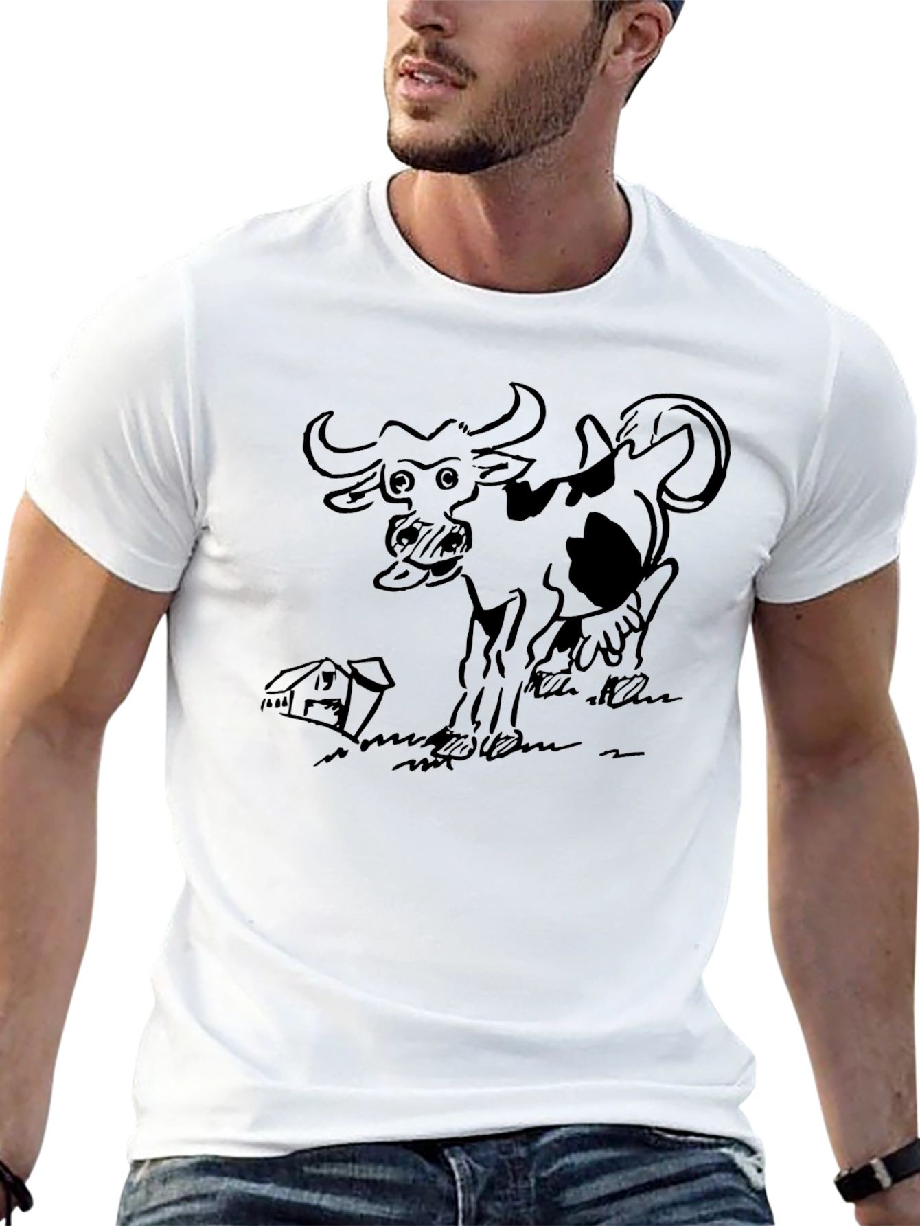 Cartoon Cow Graphic Tee - Farm Animal T-Shirt