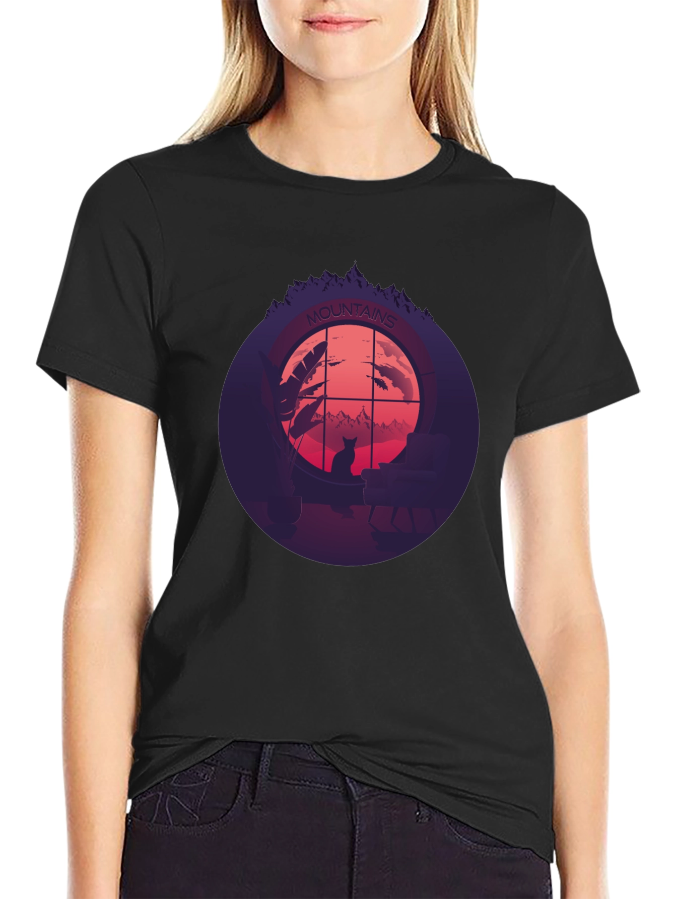 Mountains Cat Silhouette T-Shirt