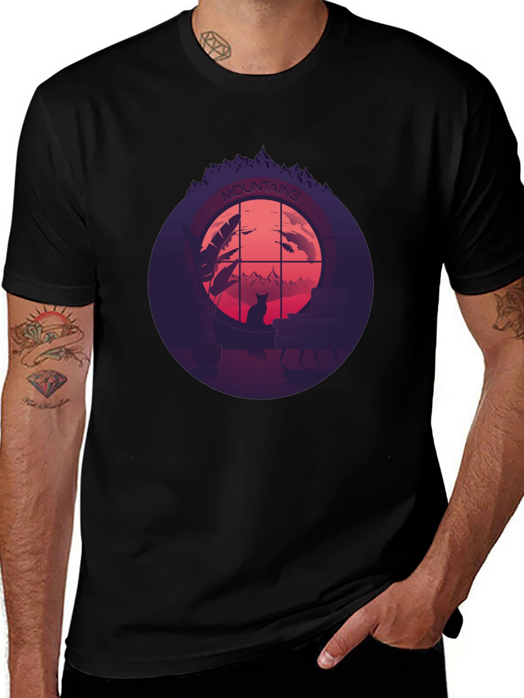 Mountains Cat Silhouette T-Shirt