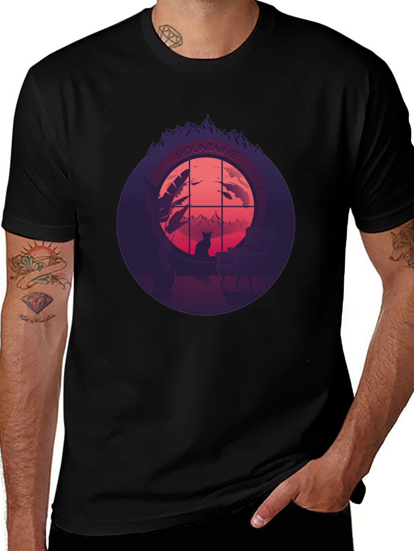 Mountains Cat Silhouette T-Shirt