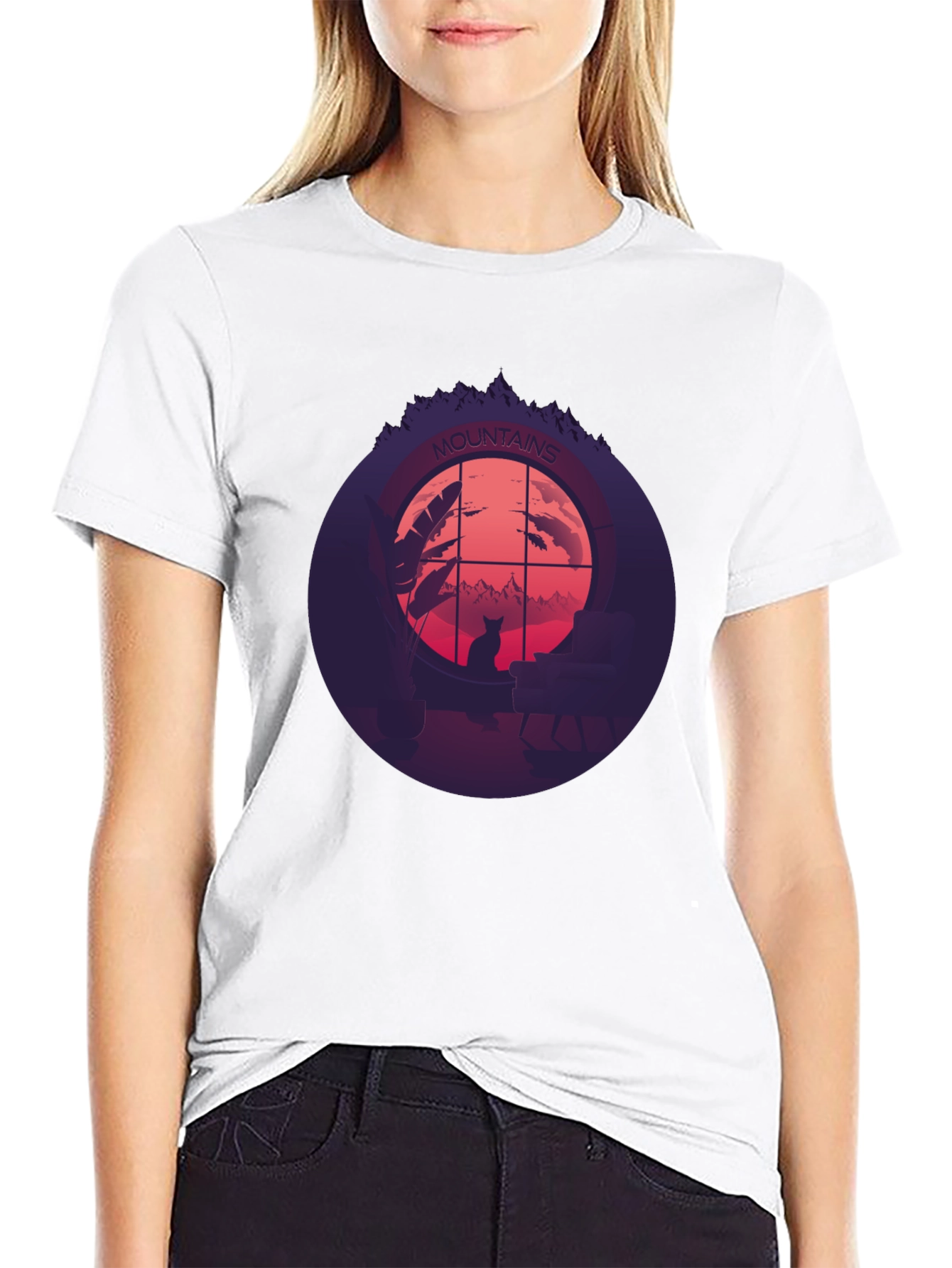 Mountains Cat Silhouette T-Shirt