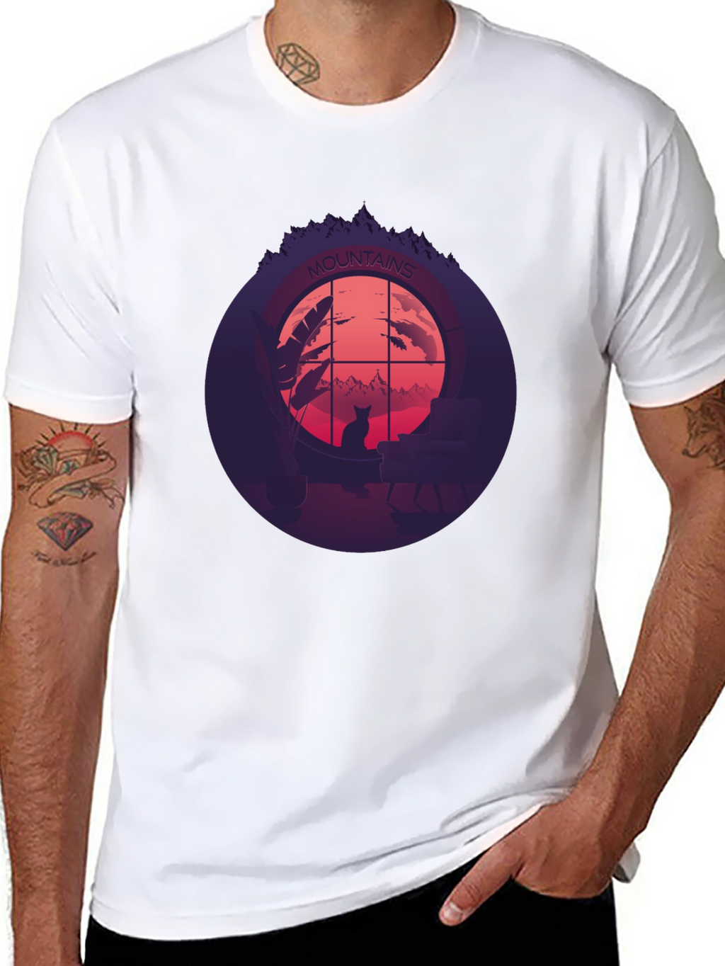 Mountains Cat Silhouette T-Shirt