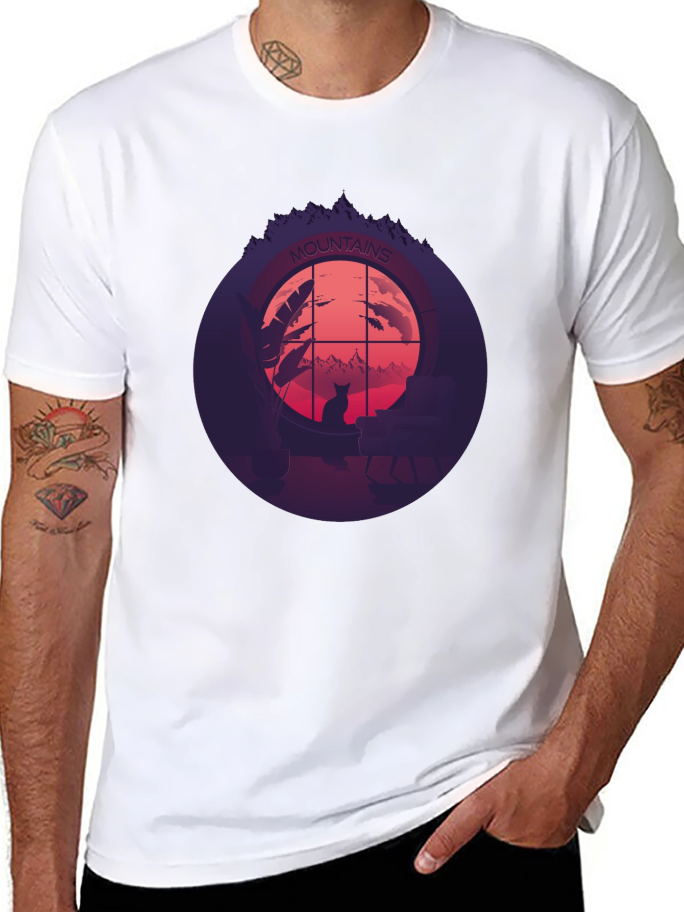 Mountains Cat Silhouette T-Shirt