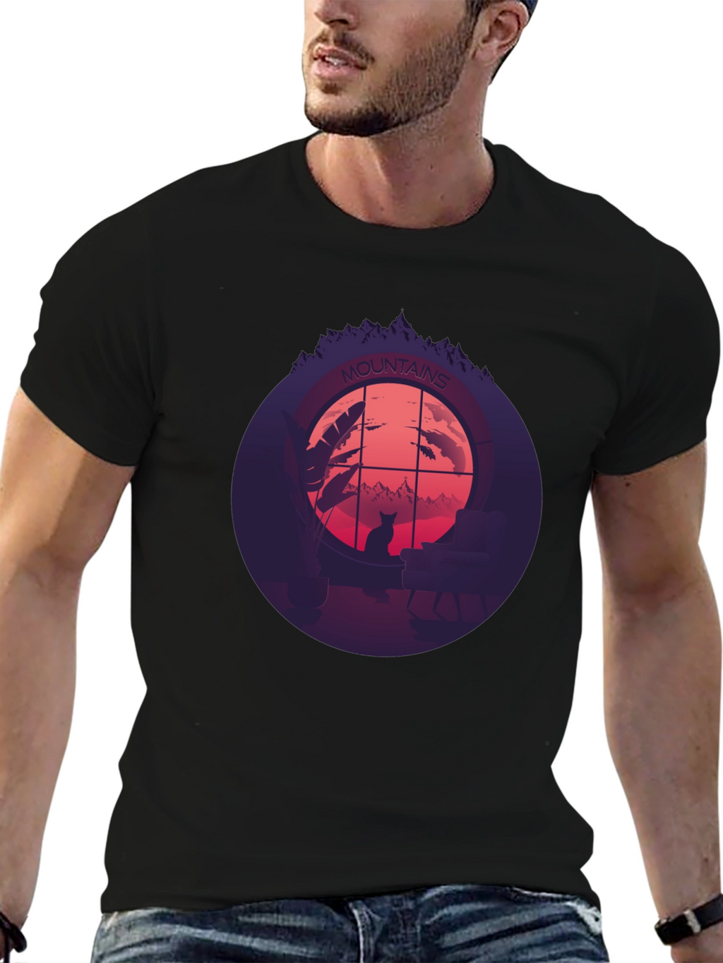 Mountains Cat Silhouette T-Shirt