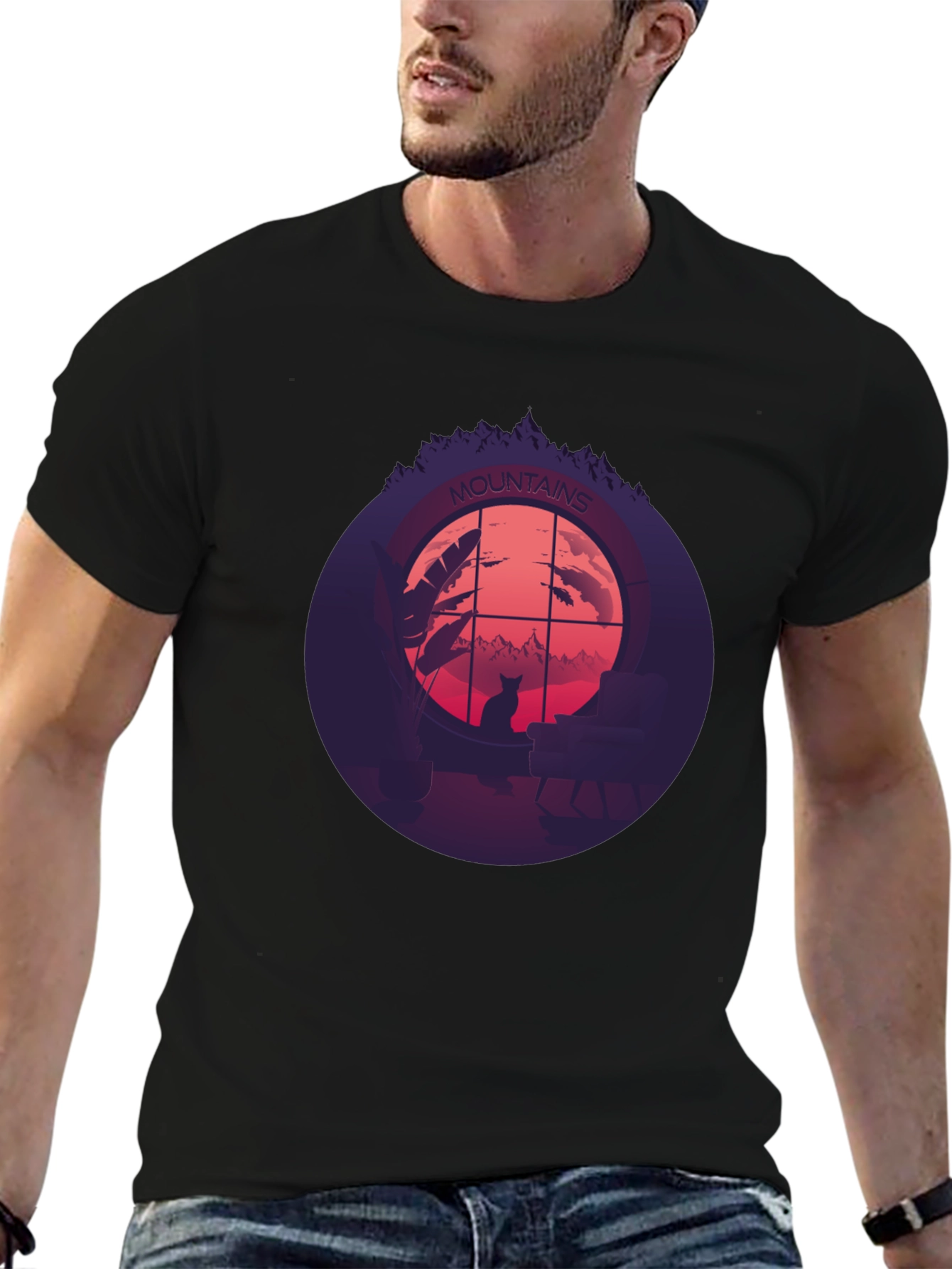 Mountains Cat Silhouette T-Shirt