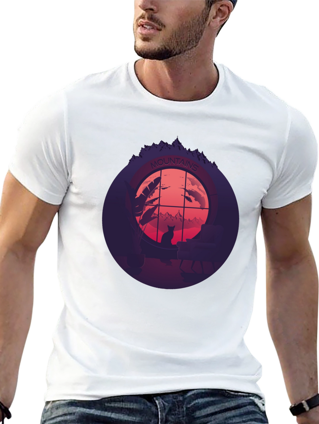 Mountains Cat Silhouette T-Shirt