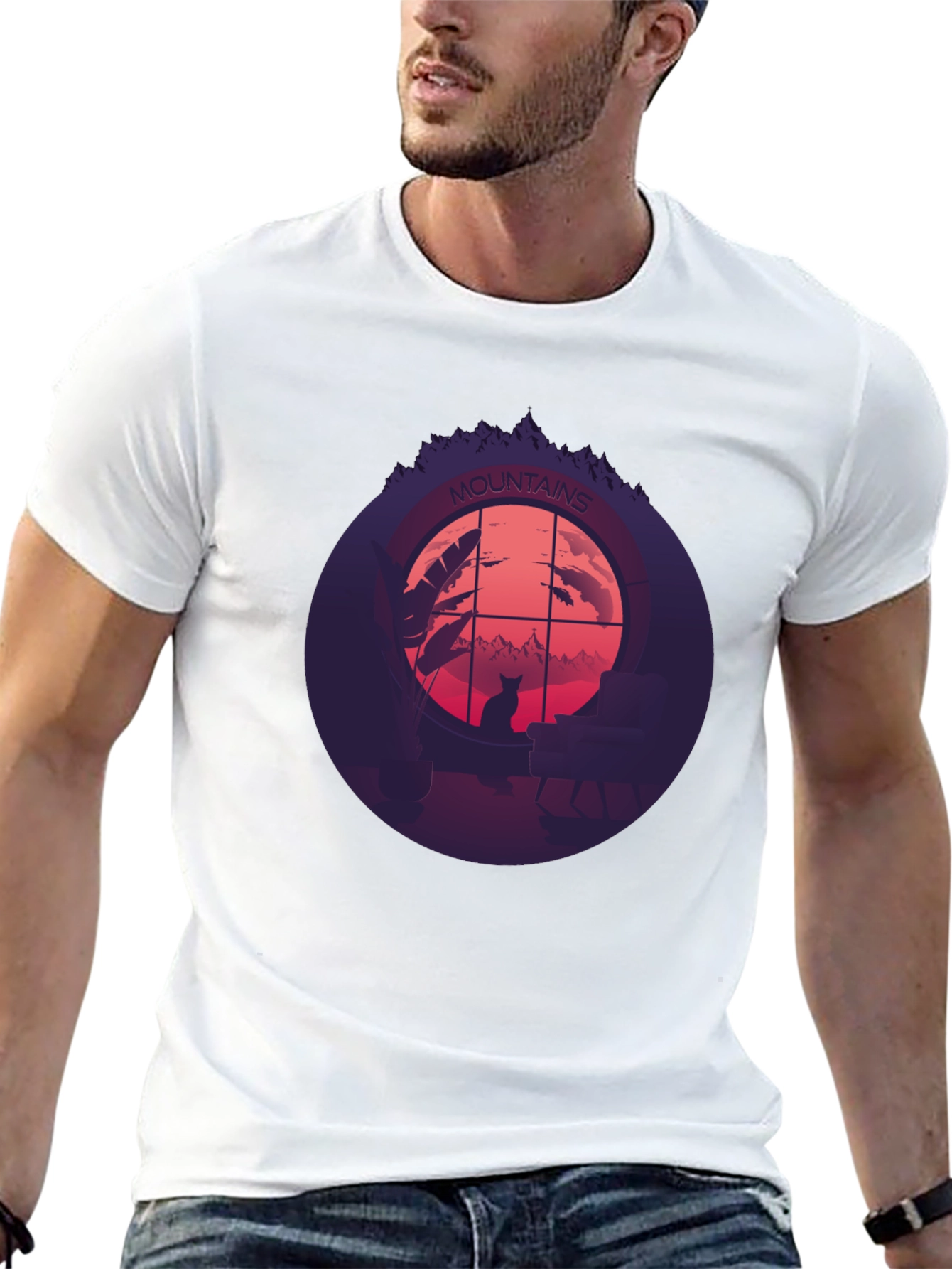Mountains Cat Silhouette T-Shirt