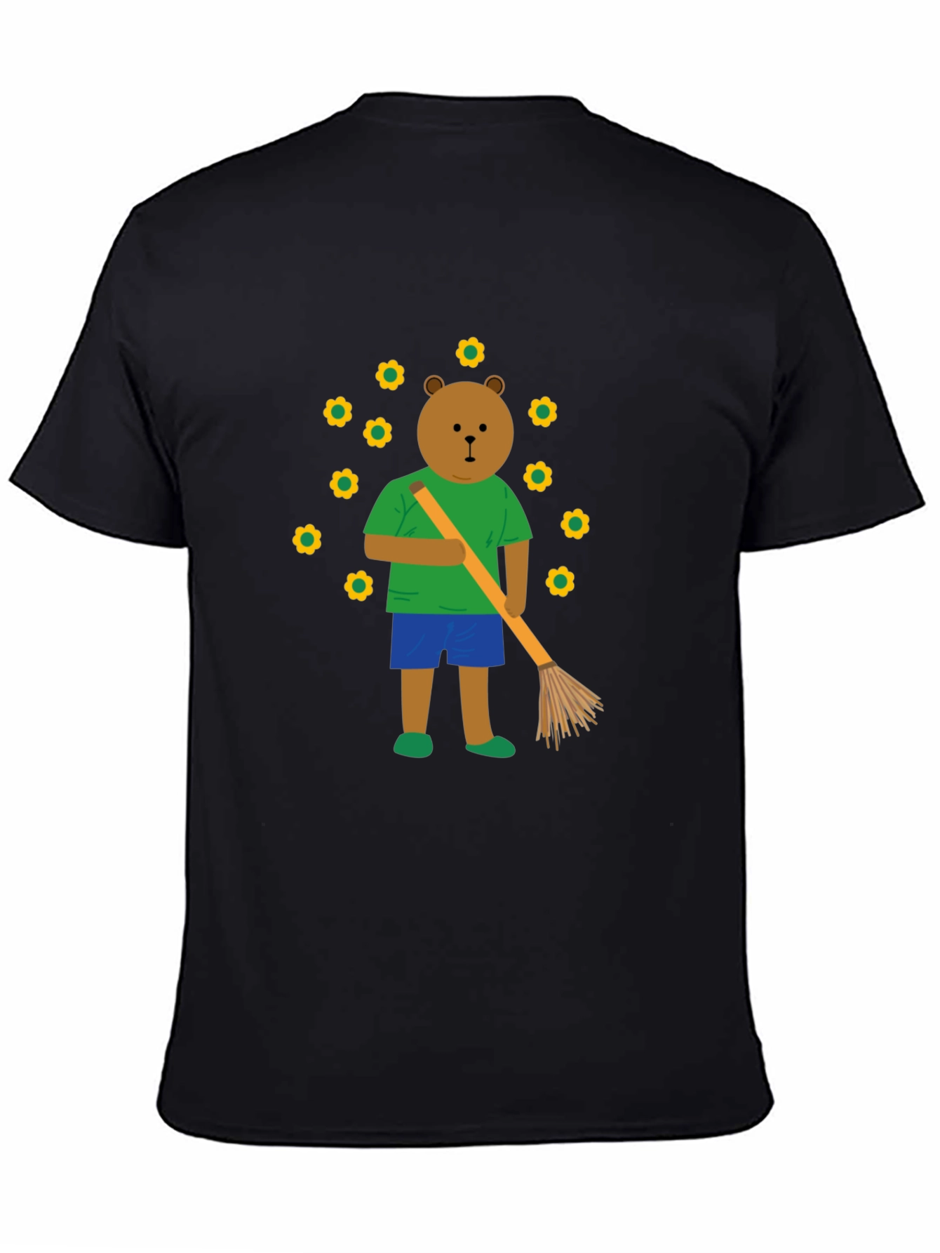 Bear Sweeping Flowers Graphic T-Shirt