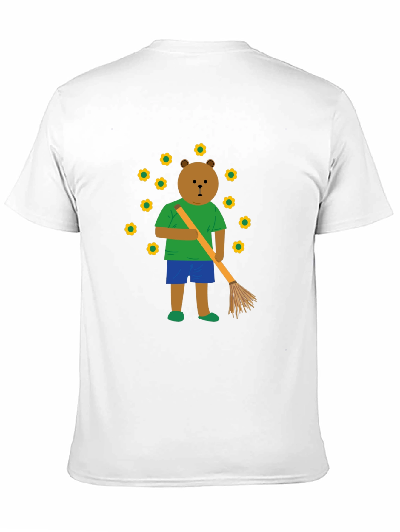 Bear Sweeping Flowers Graphic T-Shirt