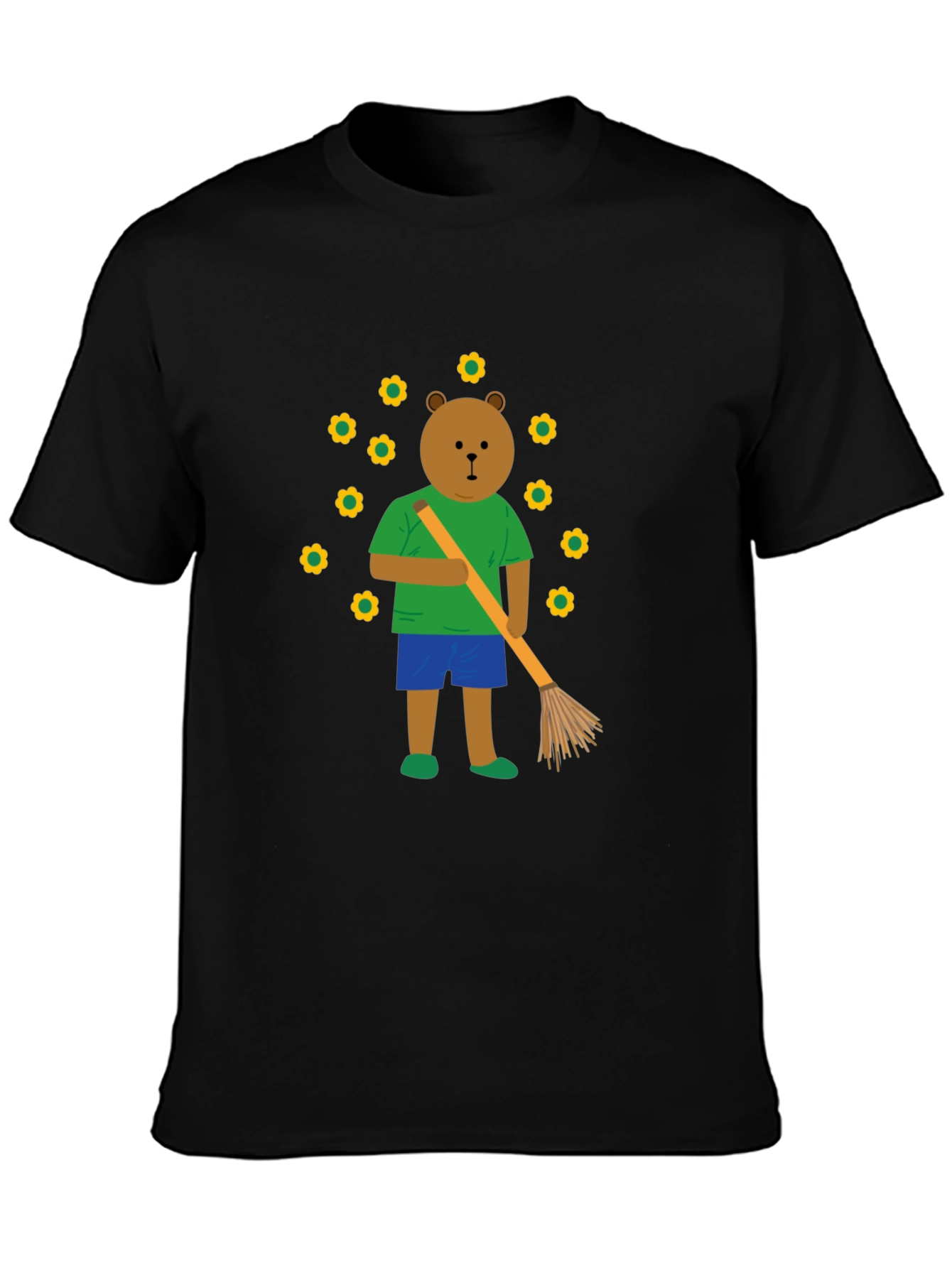 Bear Sweeping Flowers Graphic T-Shirt