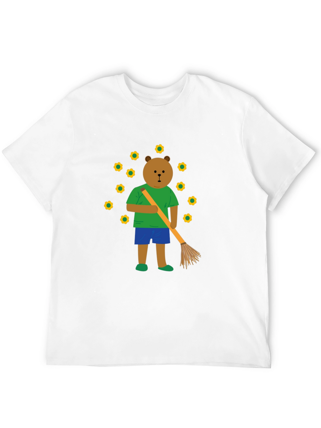 Bear Sweeping Flowers Graphic T-Shirt