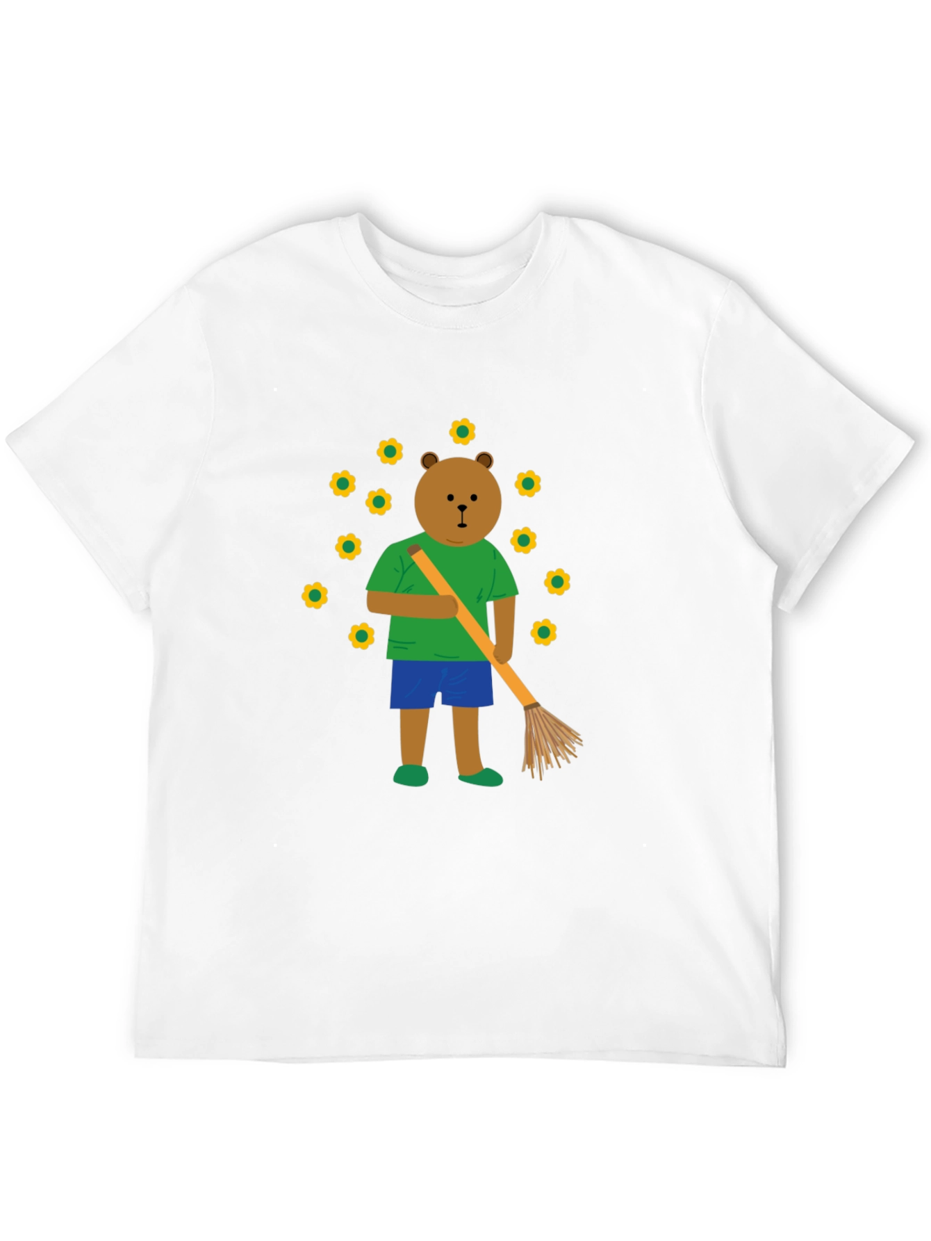 Bear Sweeping Flowers Graphic T-Shirt