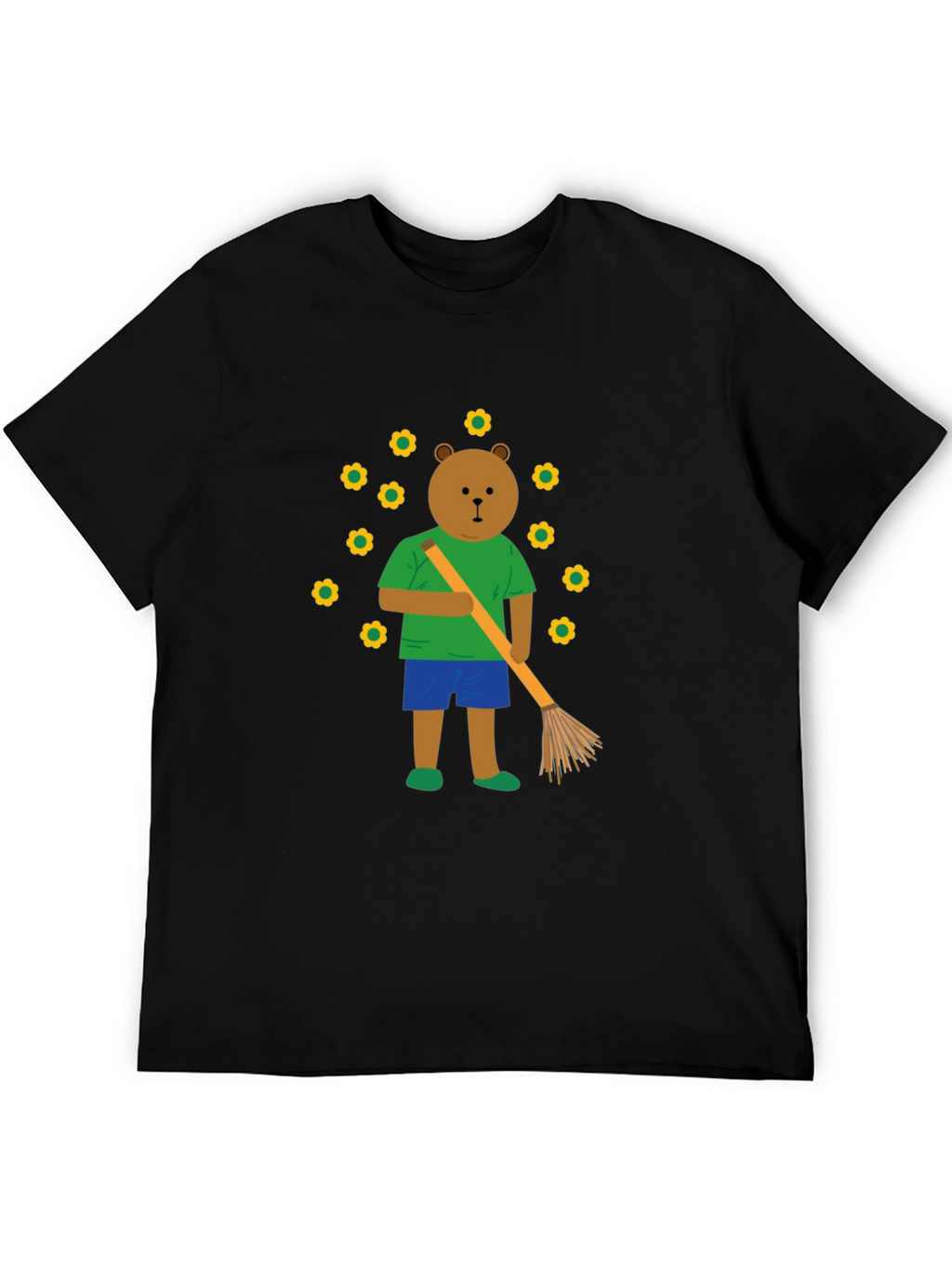Bear Sweeping Flowers Graphic T-Shirt