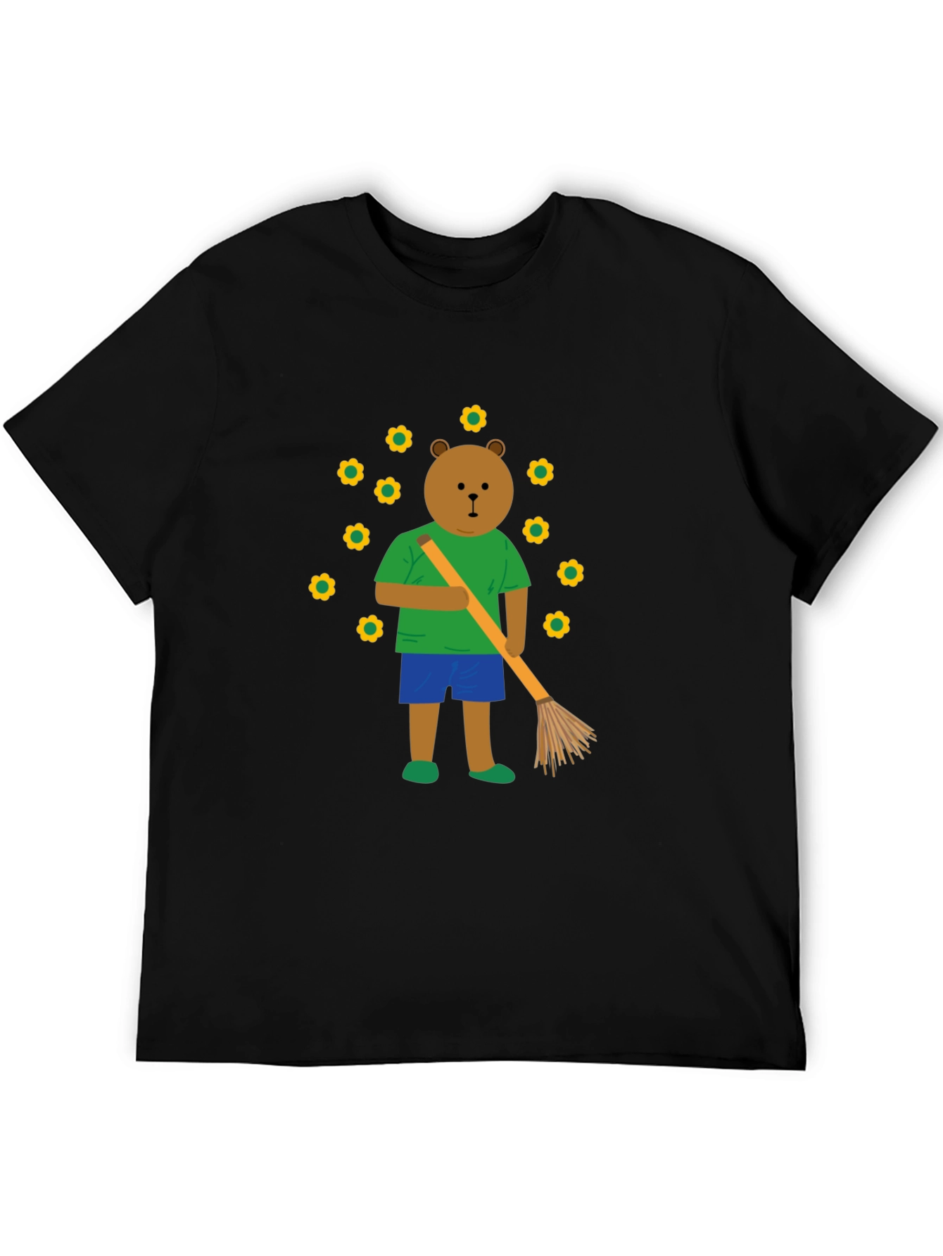 Bear Sweeping Flowers Graphic T-Shirt