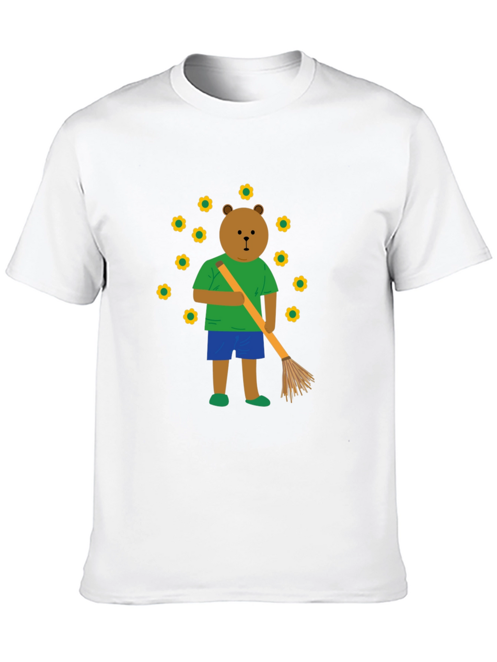 Bear Sweeping Flowers Graphic T-Shirt