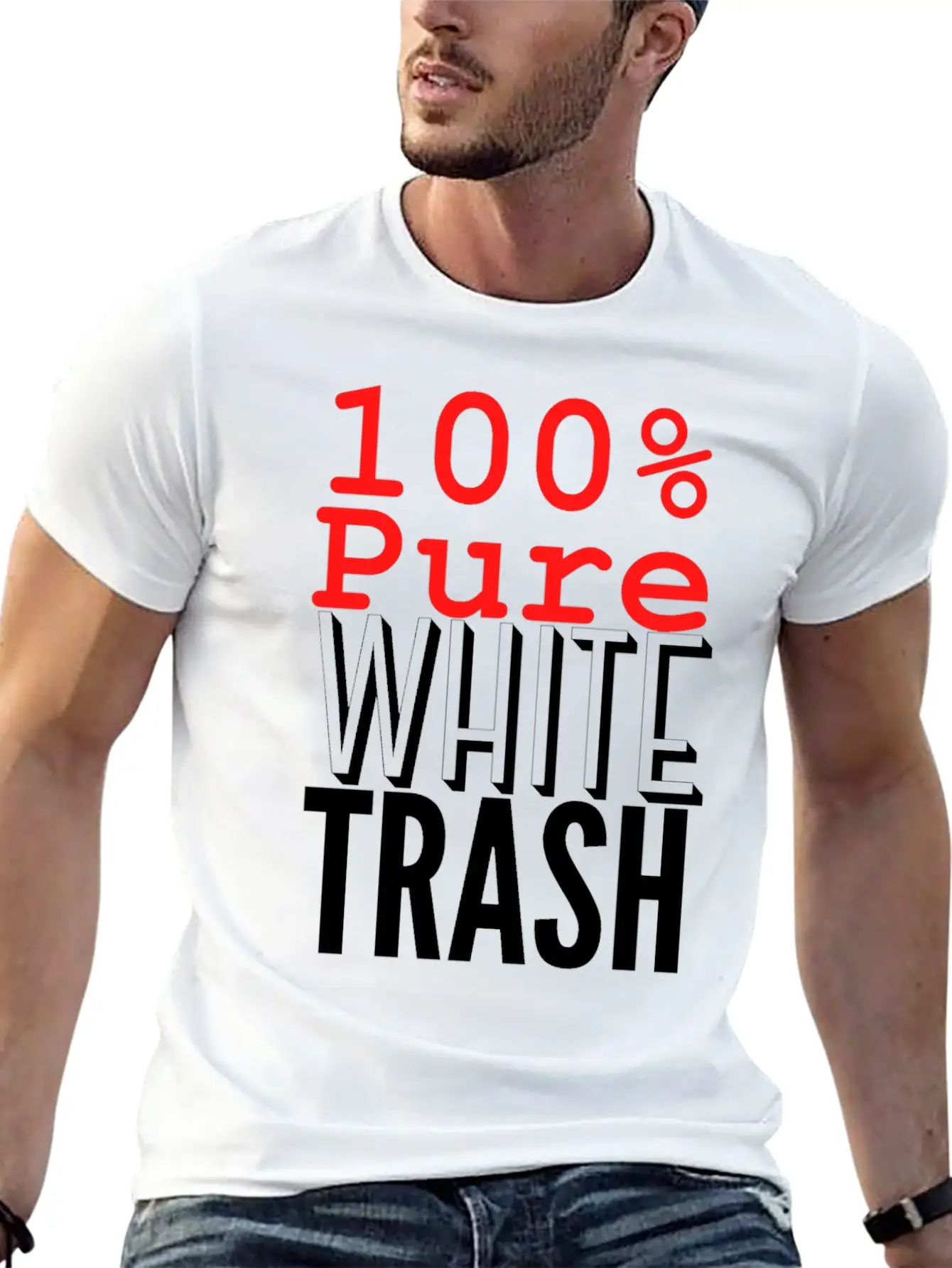 100% PURE WHITE TRASH Breathable Soft Cotton T-Shirt – Timeless Casual Look