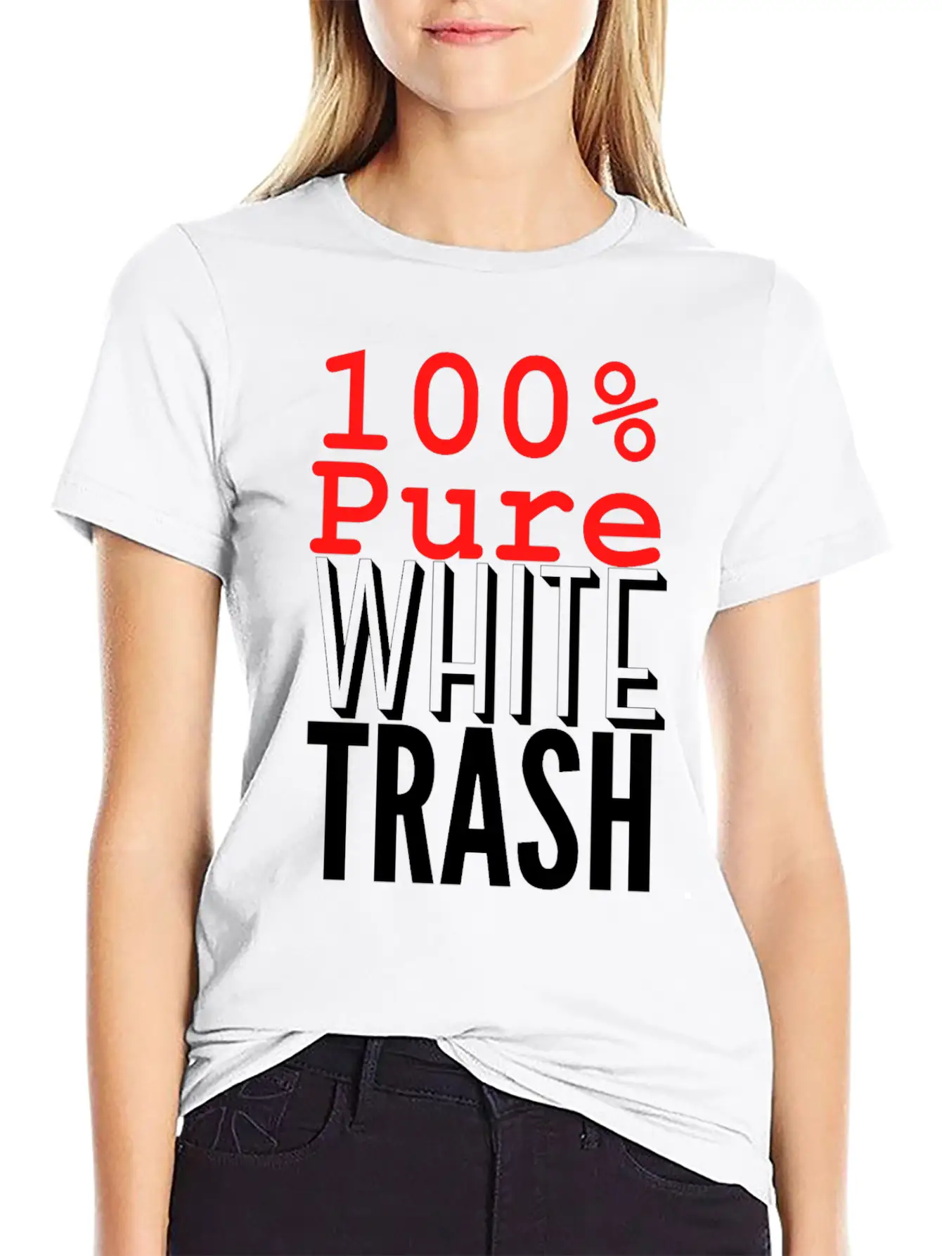 100% PURE WHITE TRASH Breathable Soft Cotton T-Shirt – Timeless Casual Look