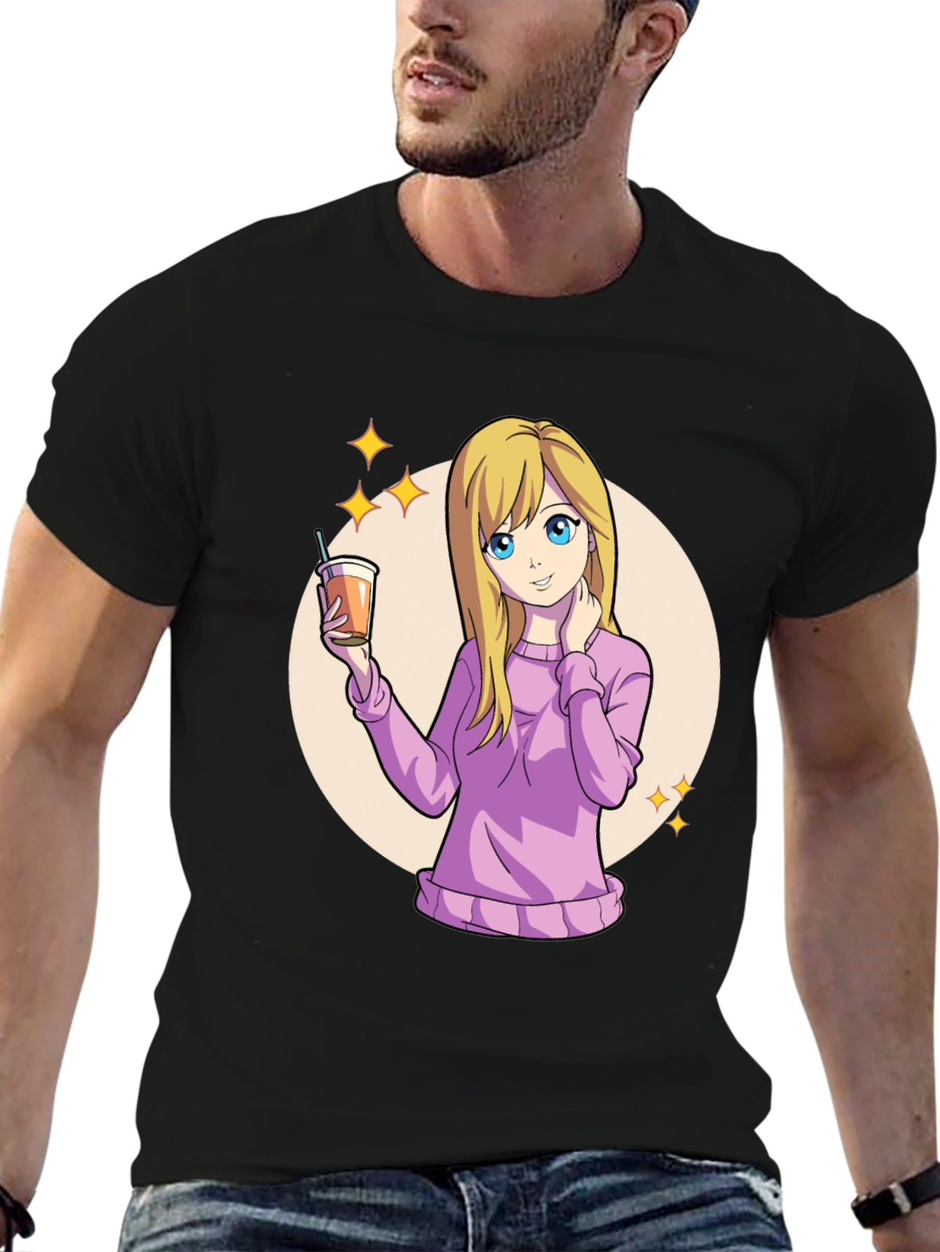 Anime Girl Black T-Shirt - Kawaii Graphic Tee