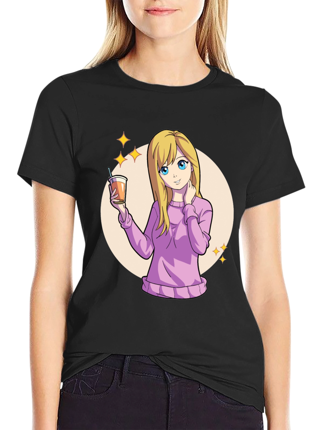Anime Girl Black T-Shirt - Kawaii Graphic Tee