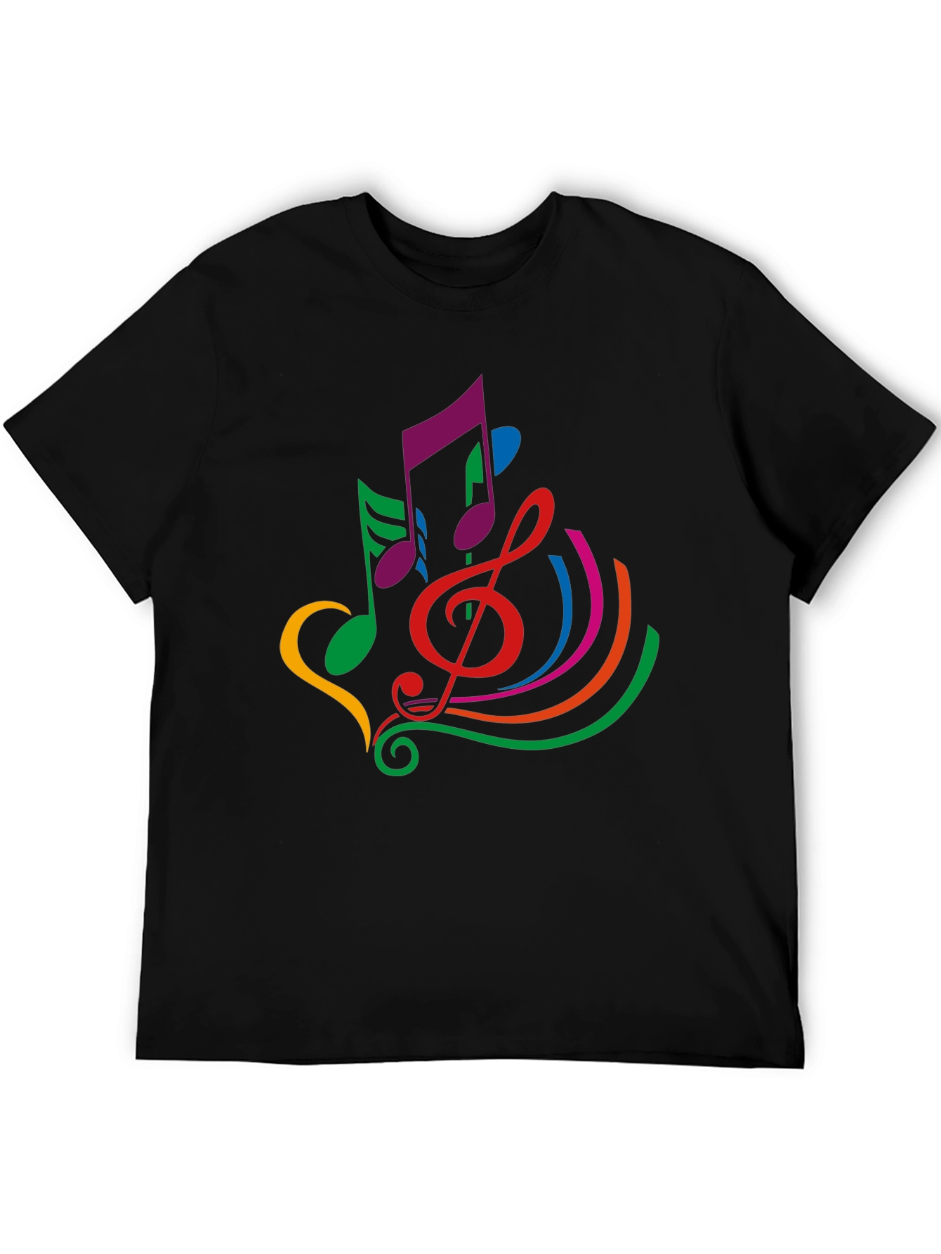 Colorful Musical Note Graphic Black T-Shirt