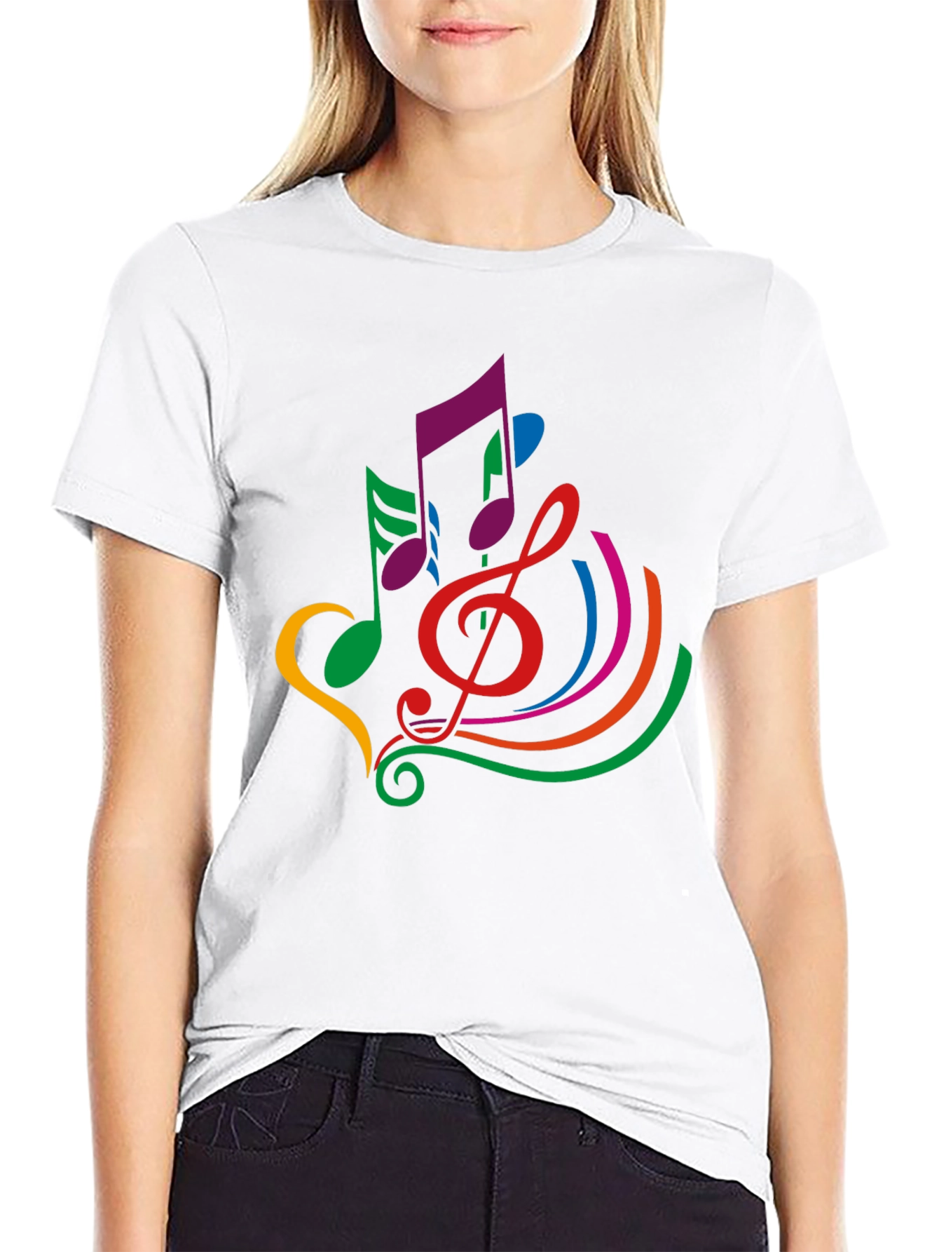 Colorful Musical Note Graphic Black T-Shirt