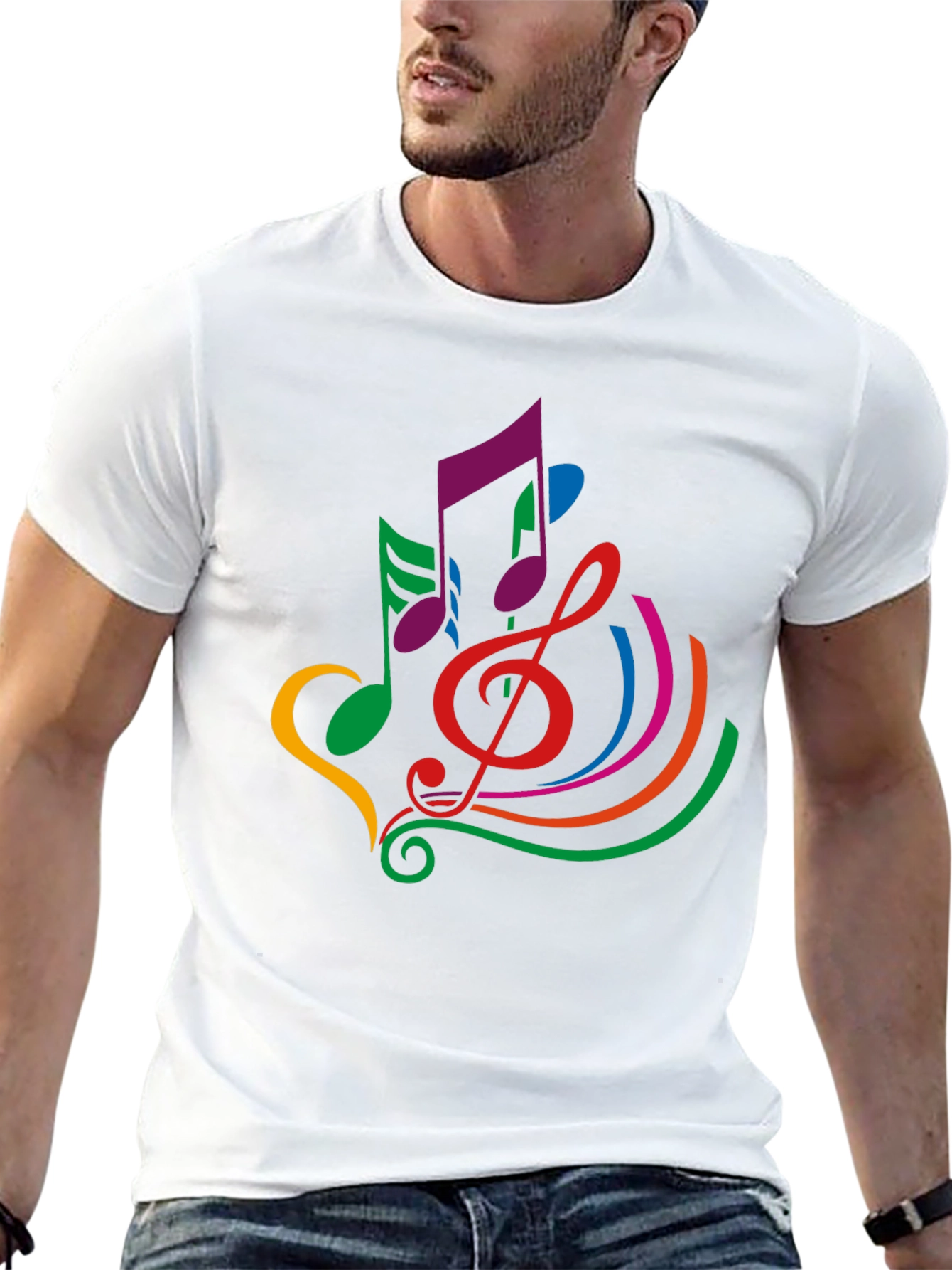 Colorful Musical Note Graphic Black T-Shirt