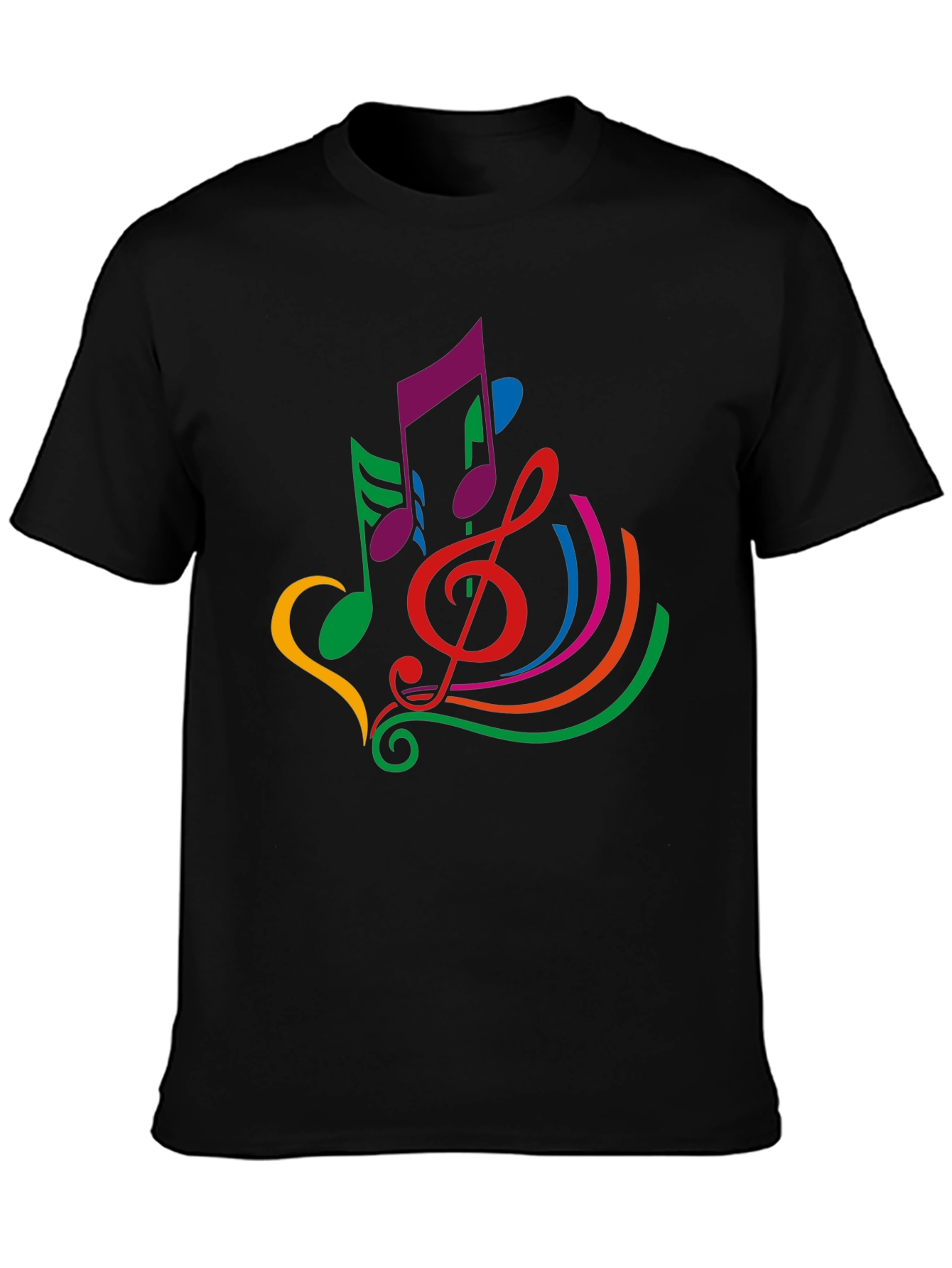 Colorful Musical Note Graphic Black T-Shirt