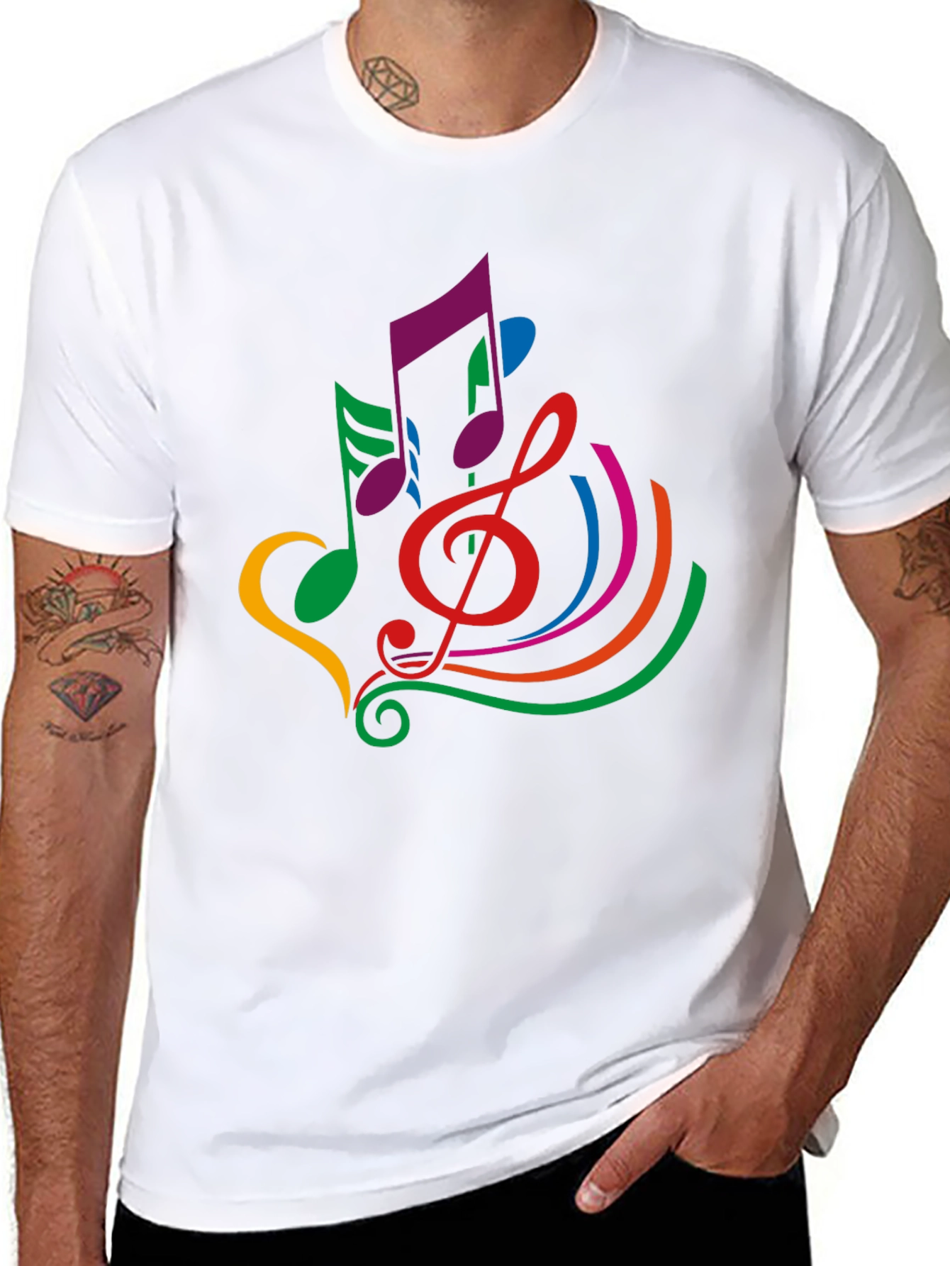 Colorful Musical Note Graphic Black T-Shirt