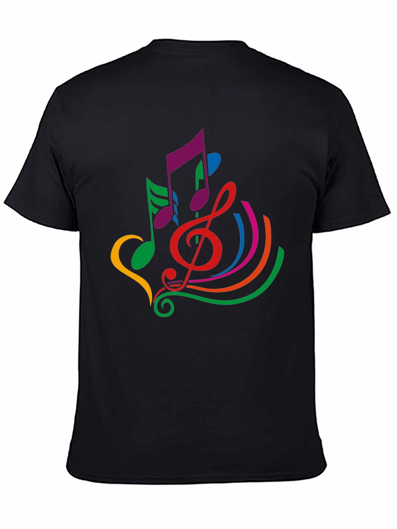 Colorful Musical Note Graphic Black T-Shirt