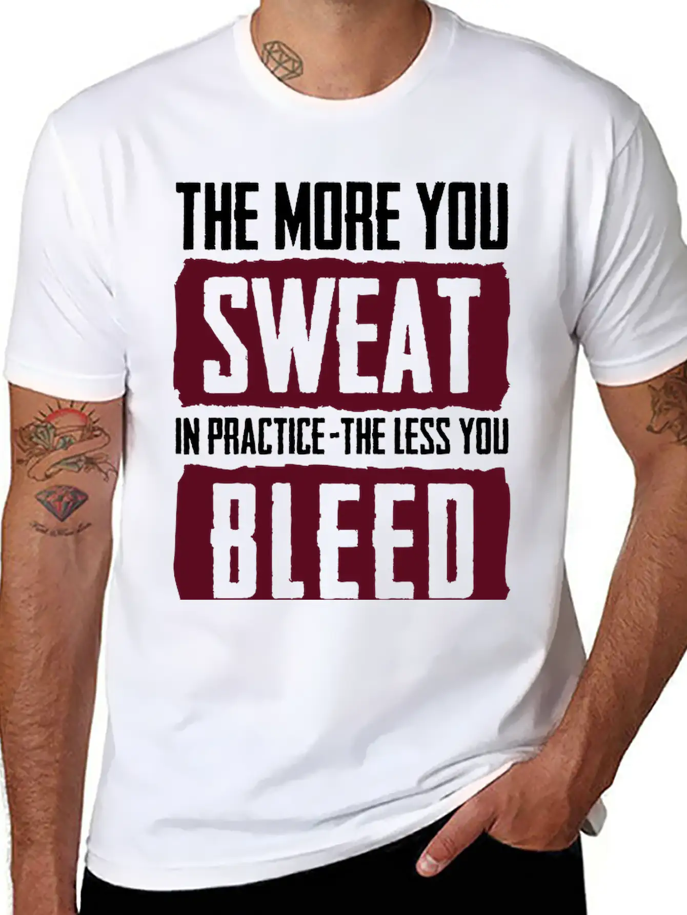 15_The More You Sweat In Practice, The Less You Timeless Short Sleeve Tee – Comfy And Minimalist Design